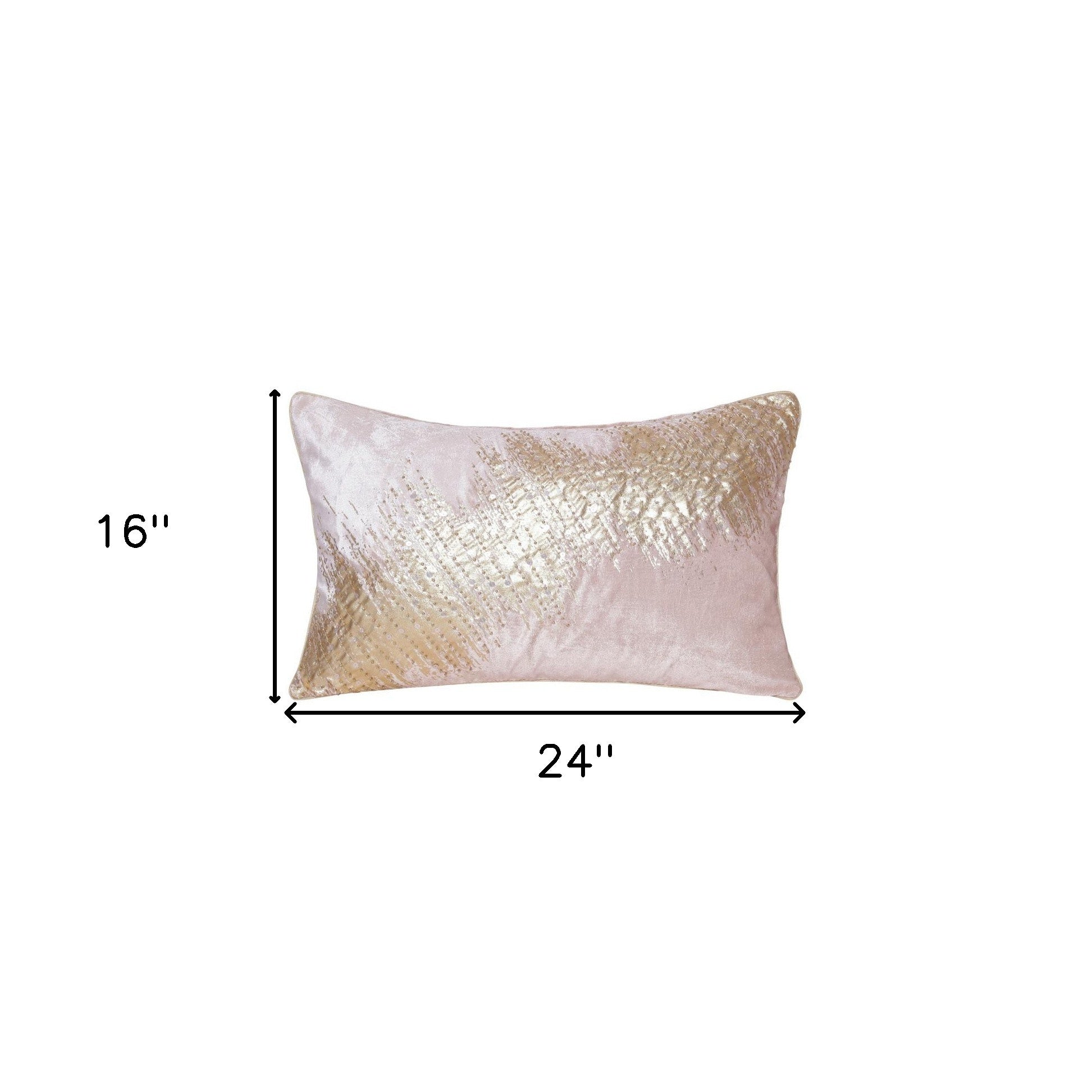 16" X 24" Gold Abstract Polyester Zippered Pillow With Beads