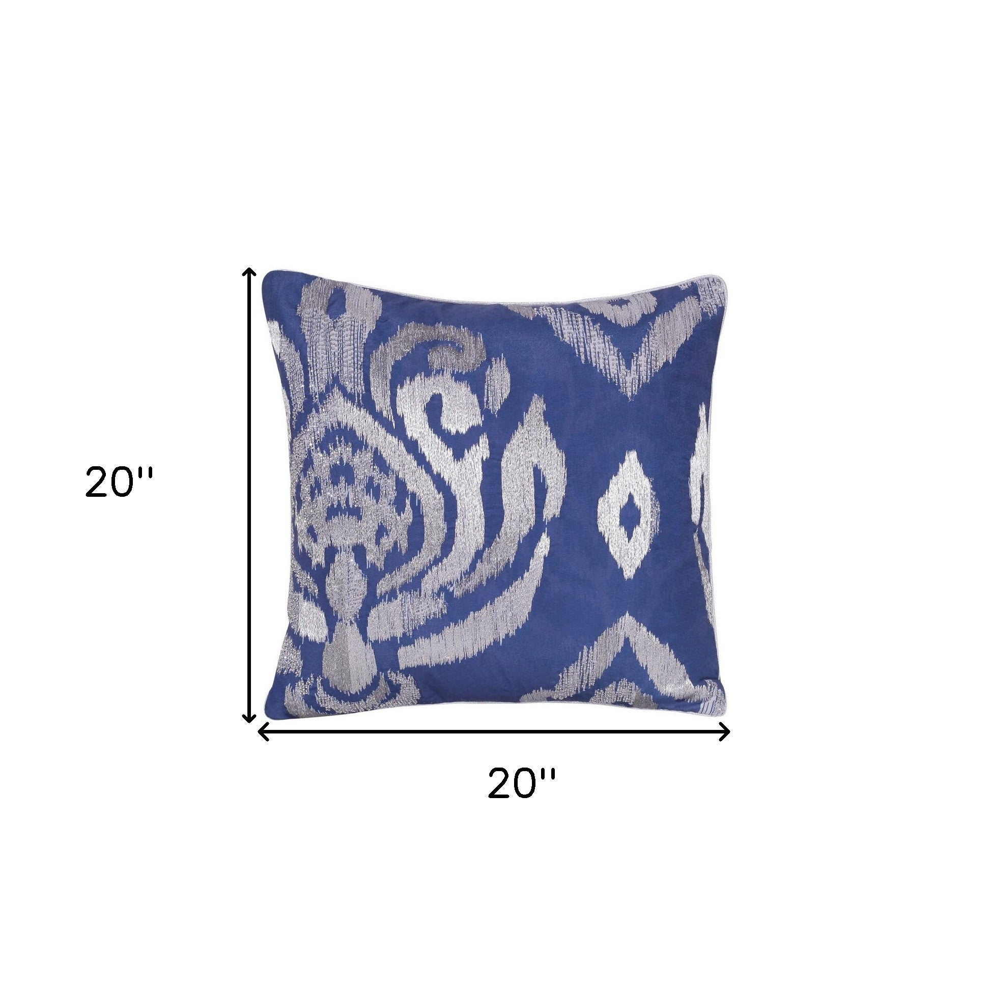 20" X 20" Blue Geometric Polyester Zippered Pillow With Beads