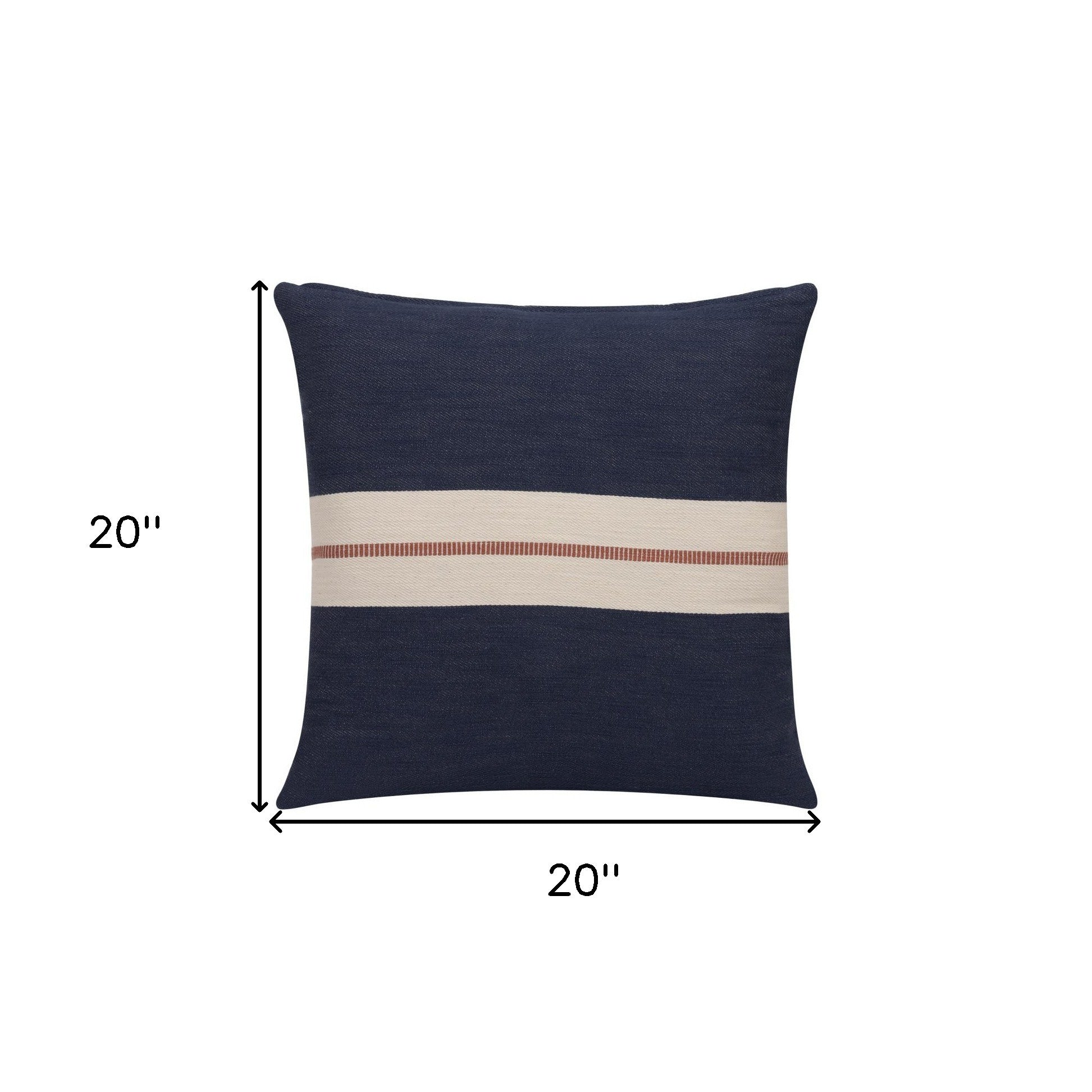 20" X 20" Blue Striped Cotton Zippered Pillow