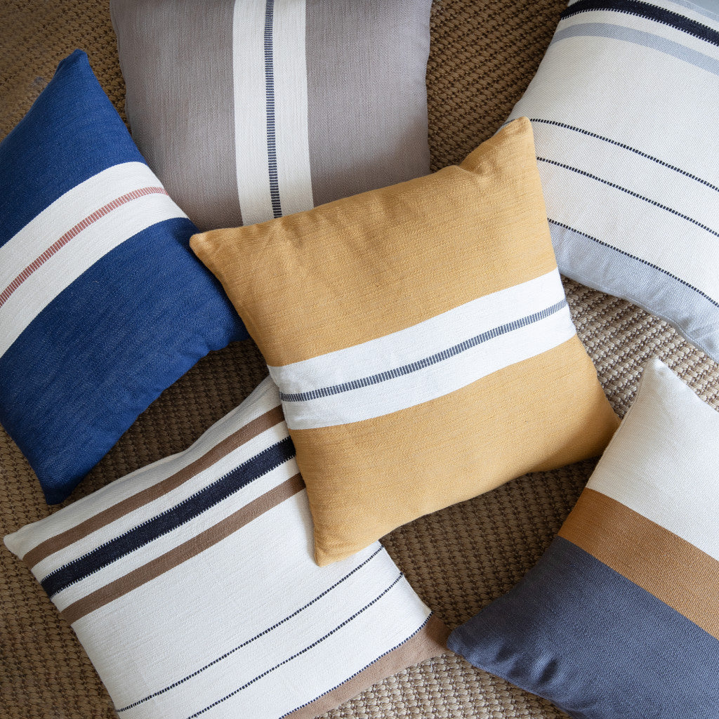 20" X 20" Blue Striped Cotton Zippered Pillow