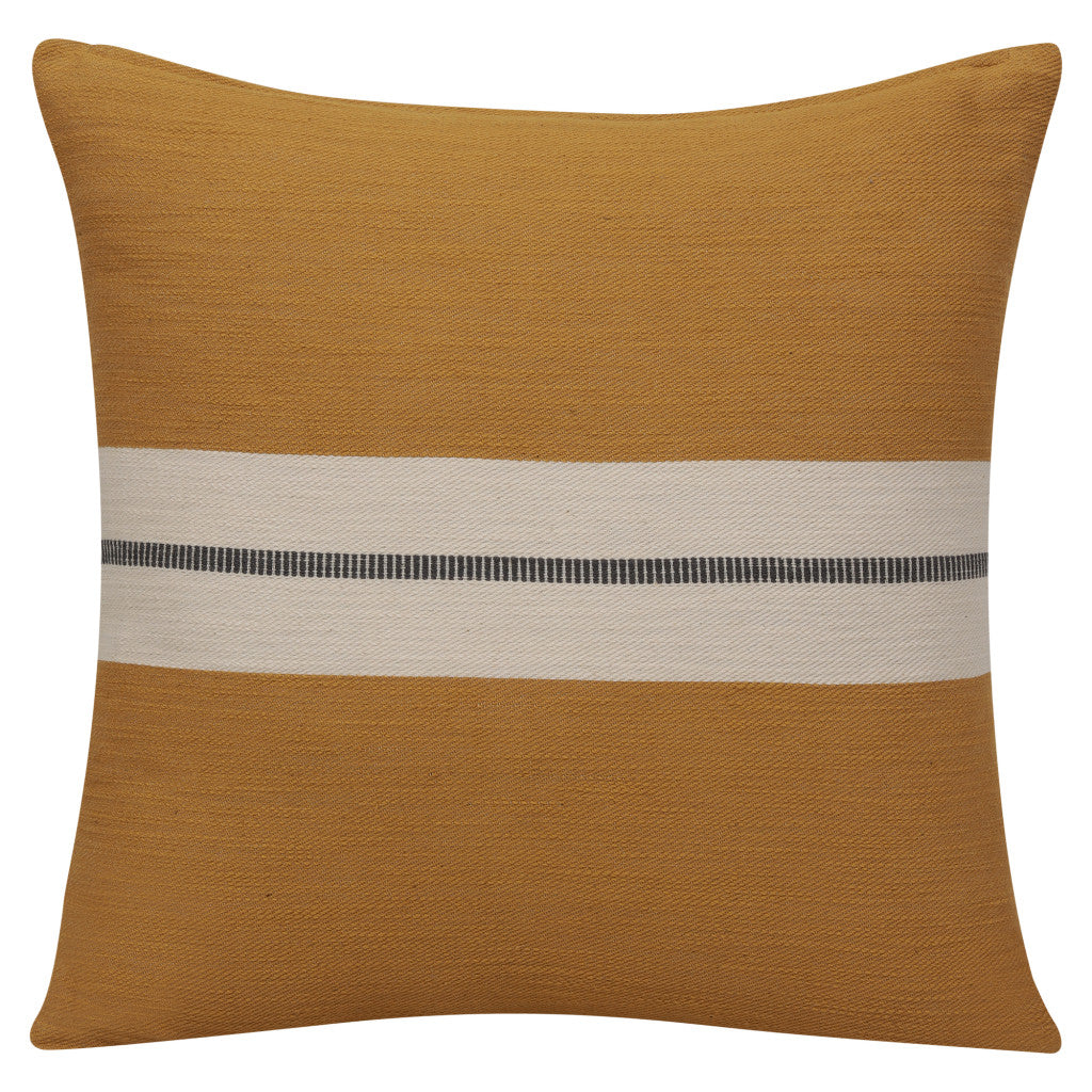 20" X 20" Yellow Striped Cotton Zippered Pillow