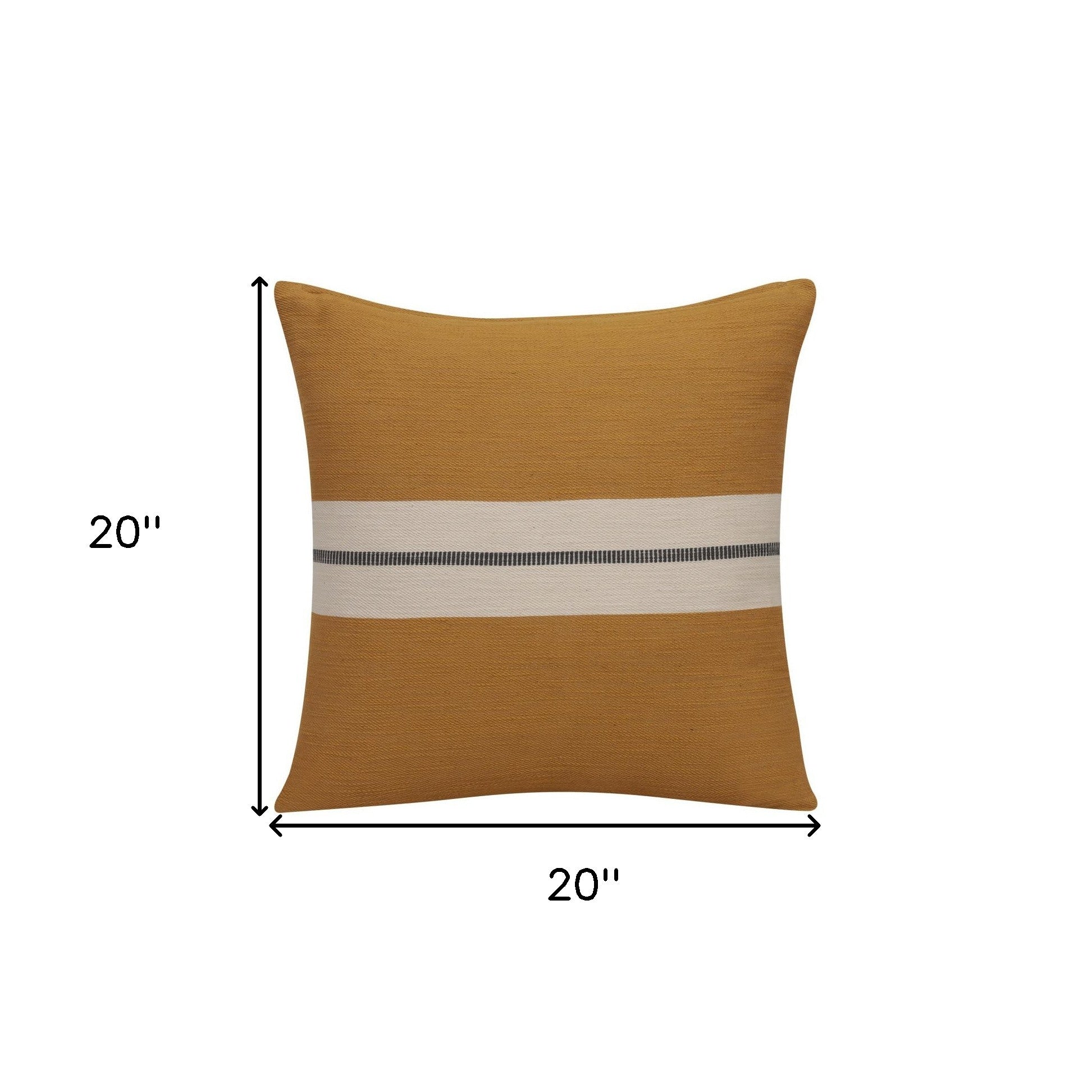 20" X 20" Yellow Striped Cotton Zippered Pillow