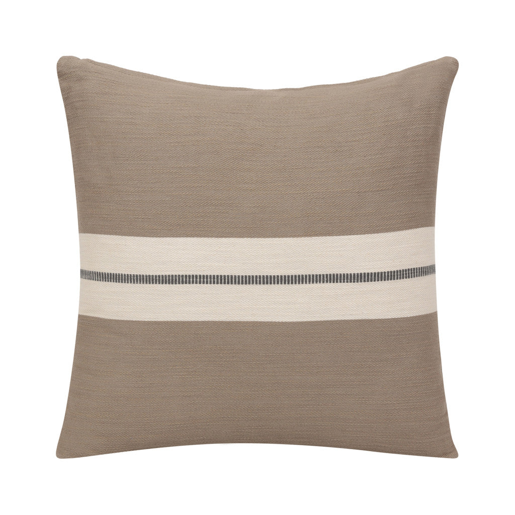 20" X 20" Brown Striped Cotton Zippered Pillow