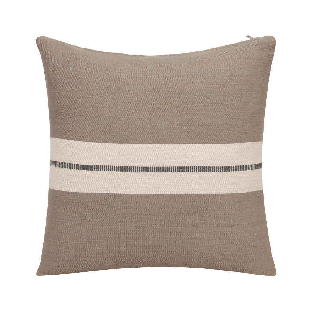 24" X 24" Brown Striped Cotton Zippered Pillow