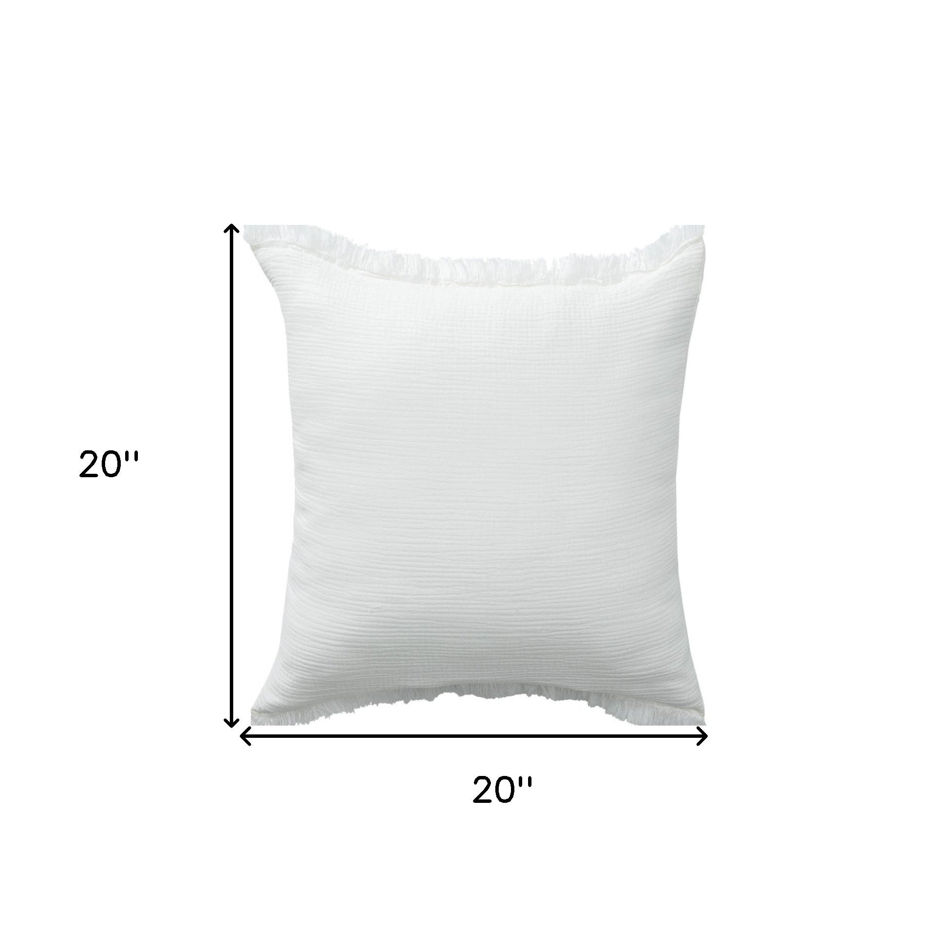 20" X 20" White Cotton Zippered Down Pillow With Fringe