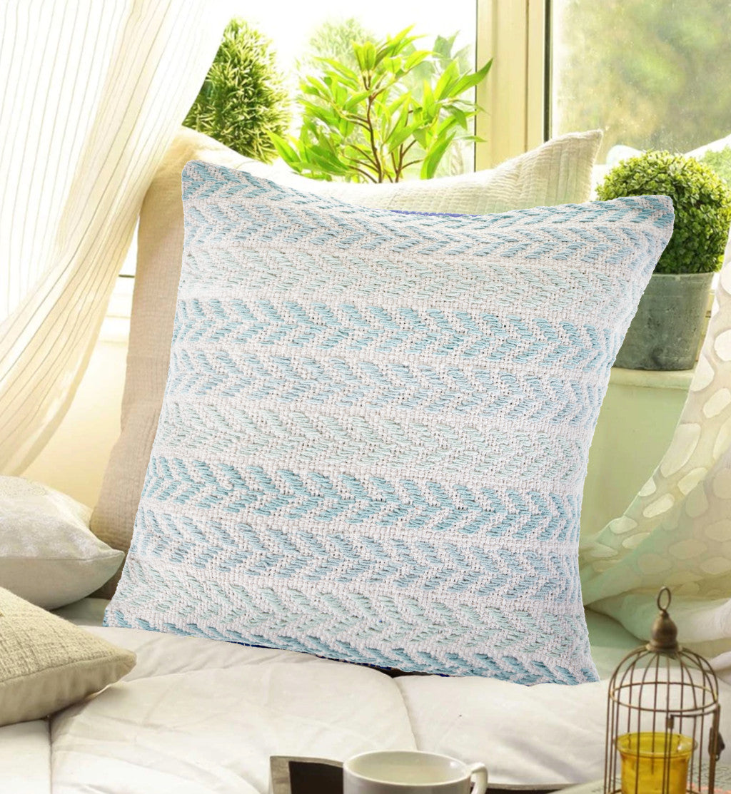 Set of Two 18" X 18" Blue Beach Chevron Cotton Zippered Pillow