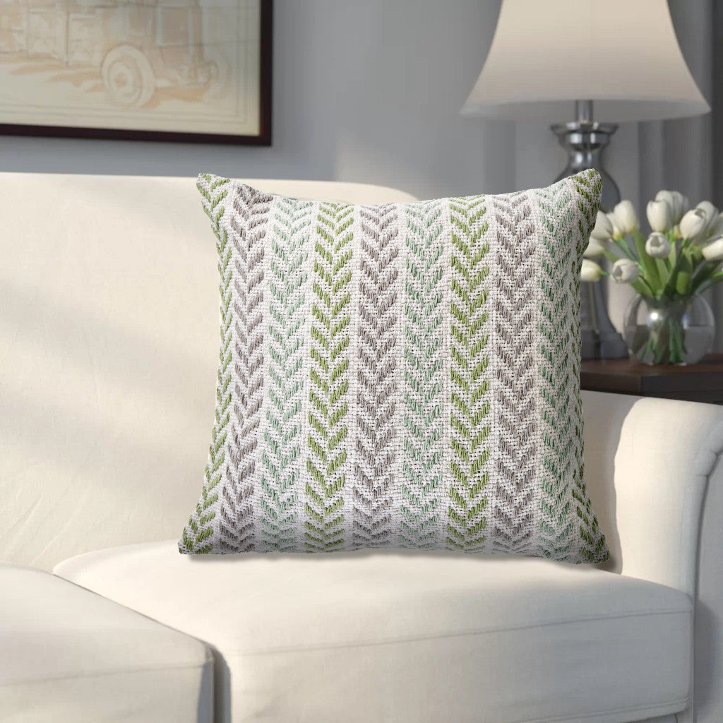 Set of Two 18" X 18" Green Beach Chevron Cotton Zippered Pillow