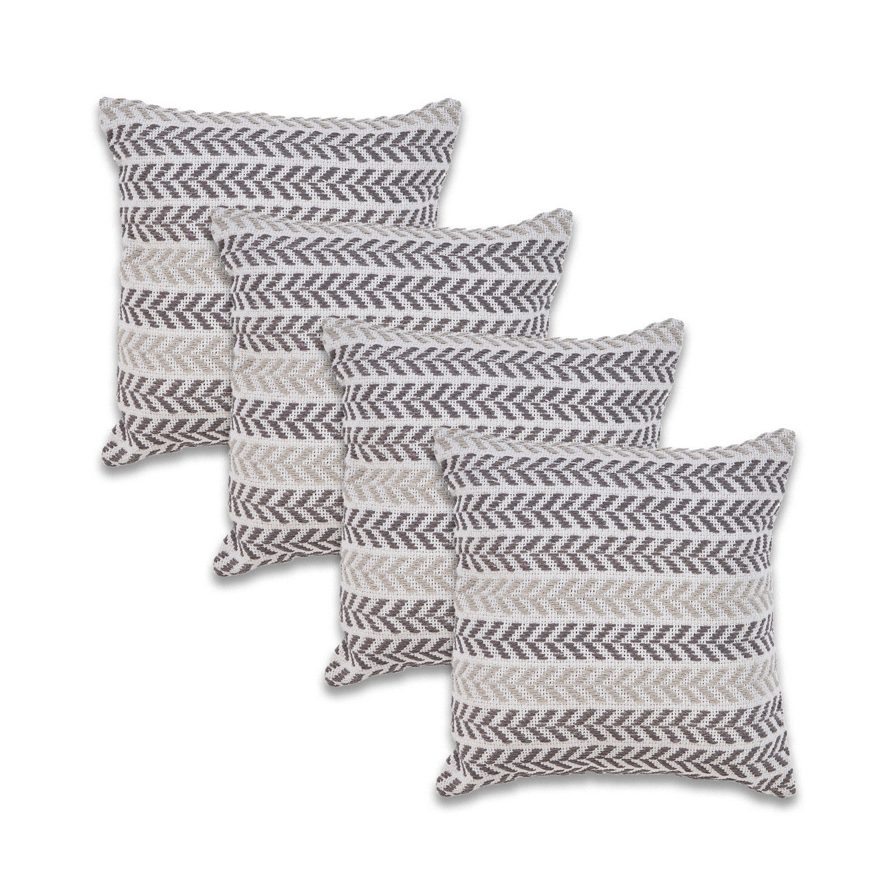 Set of Four 18" X 18" Gray Beach Chevron Cotton Zippered Pillow