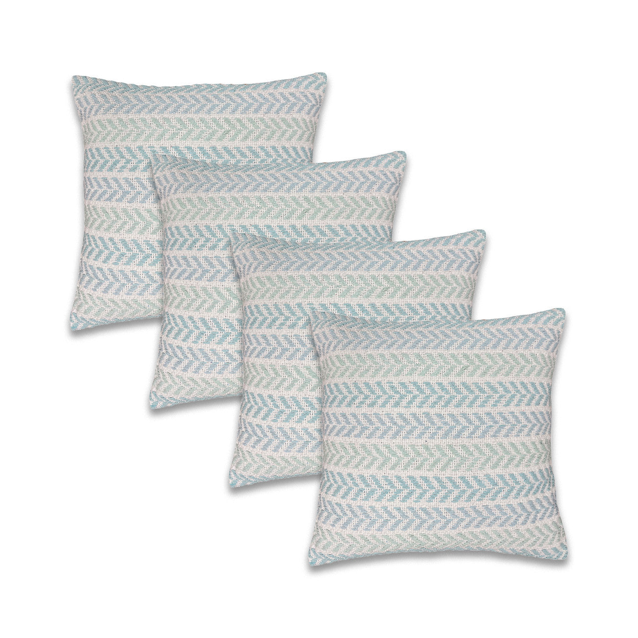 Set of Four 18" X 18" Blue Beach Chevron Cotton Zippered Pillow