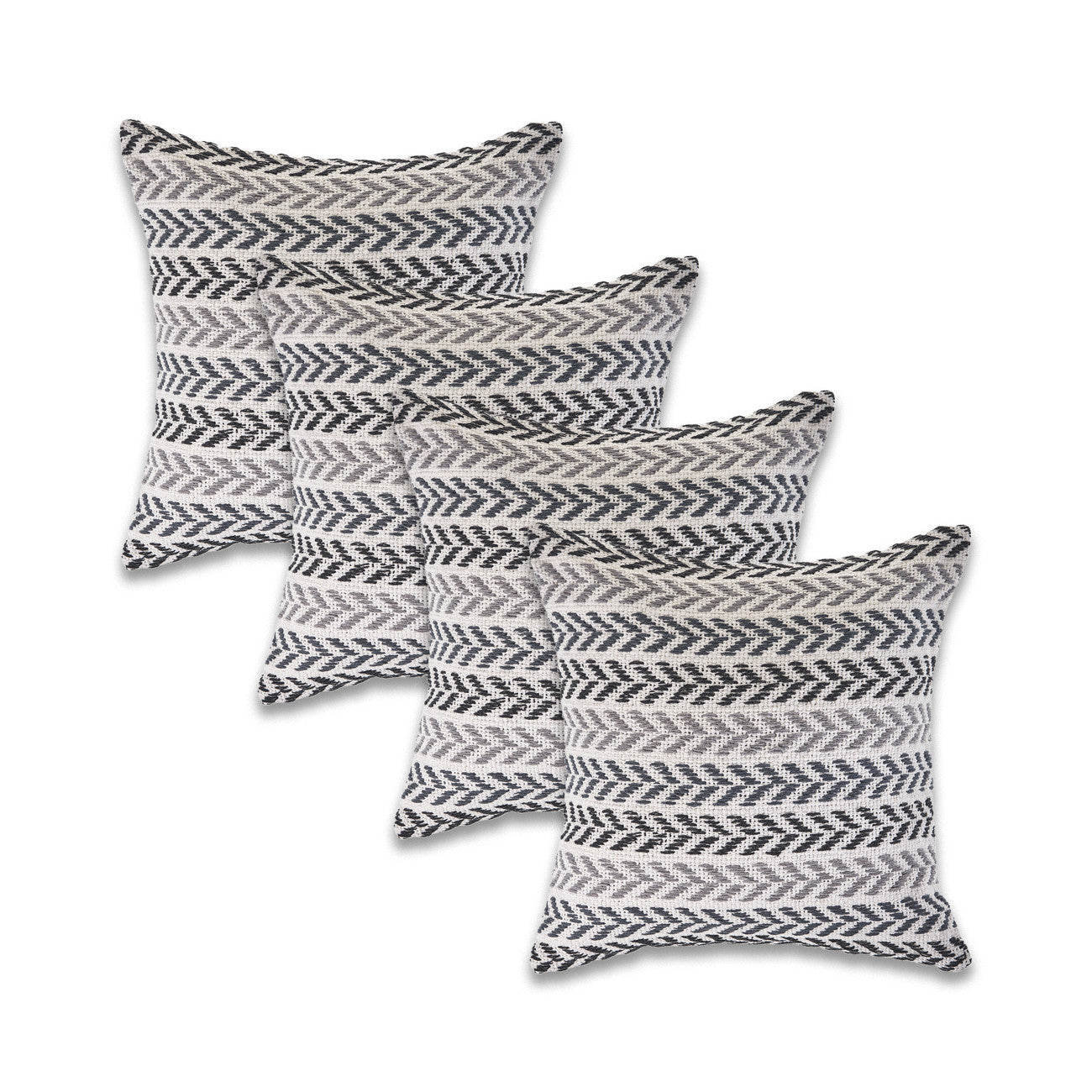 Set of Four 18" X 18" Black Beach Chevron Cotton Zippered Pillow