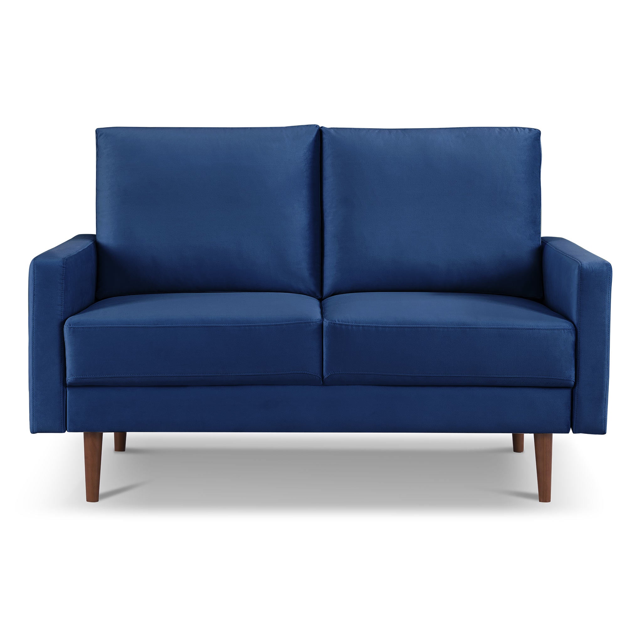 57" Blue and Dark Brown Velvet Love Seat