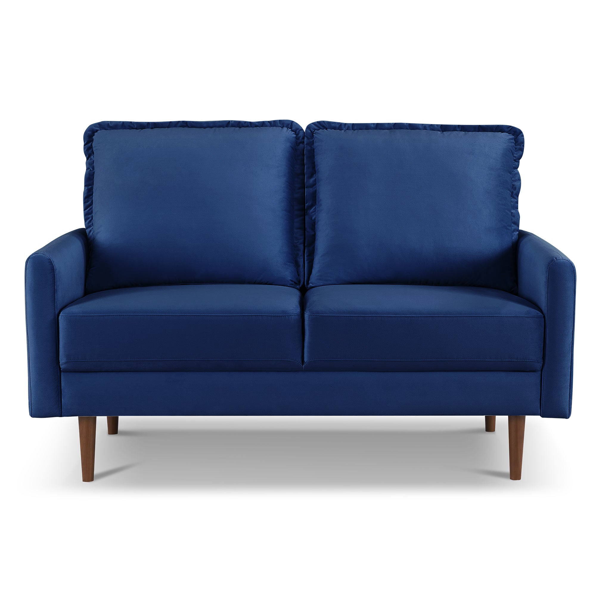 57" Blue and Dark Brown Velvet Love Seat