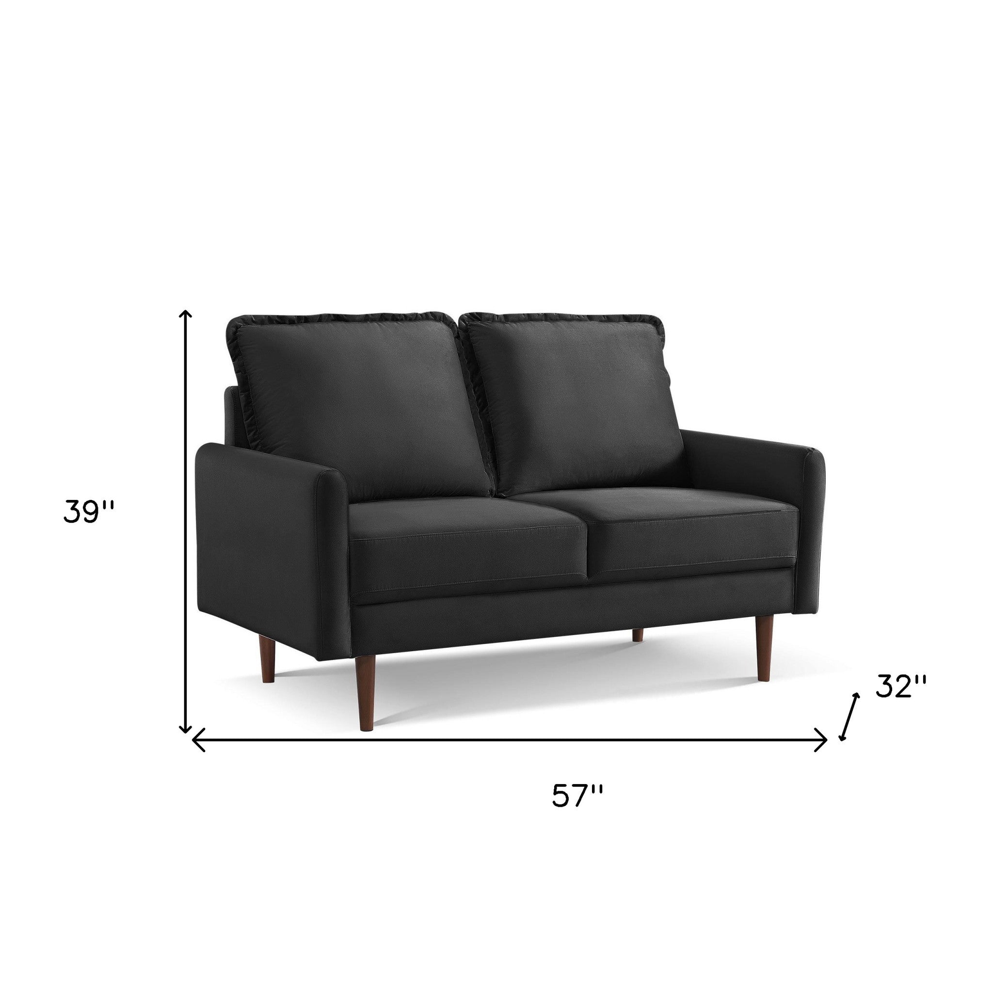 57" Black and Dark Brown Velvet Love Seat