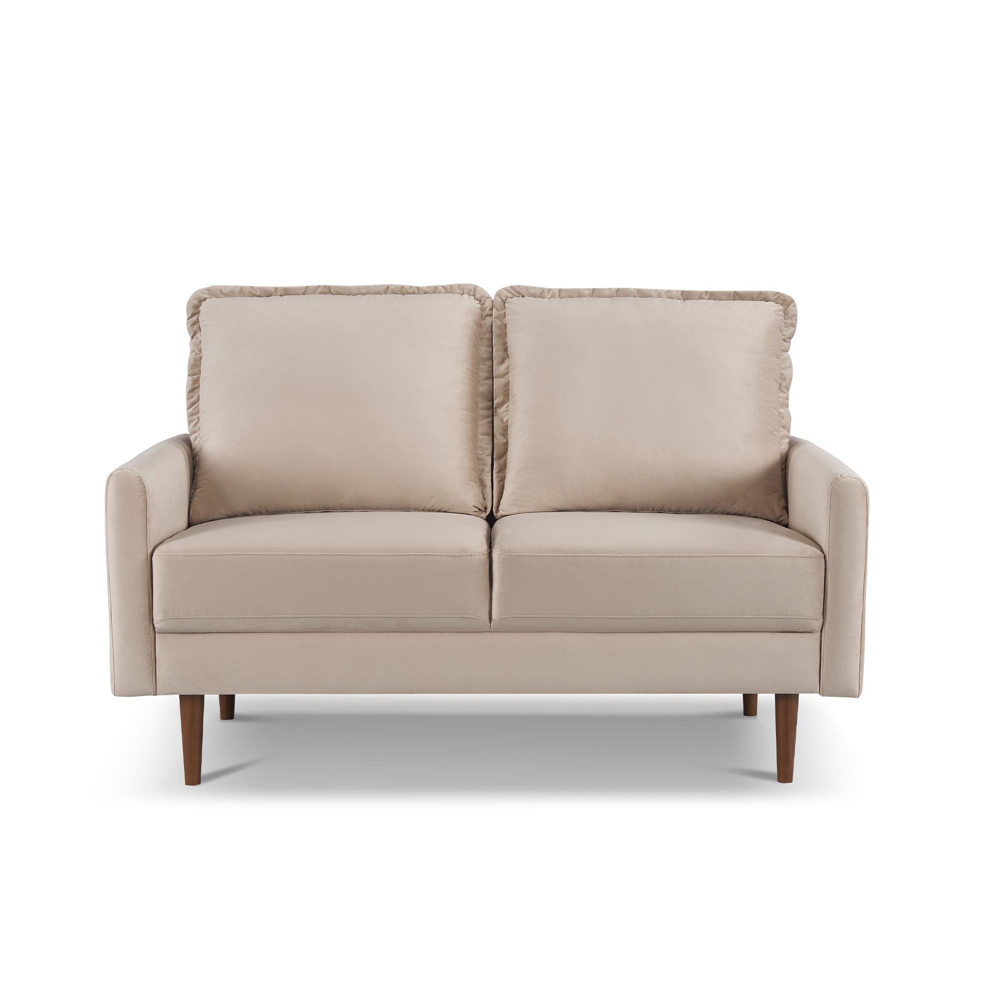 57" Beige and Dark Brown Velvet Love Seat