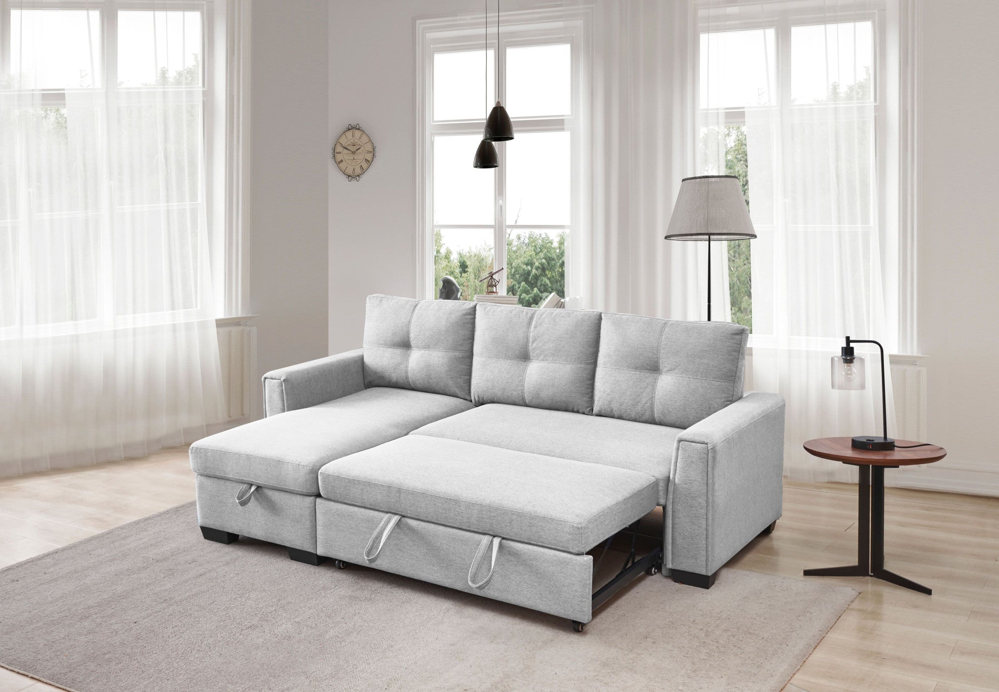 92" Light Gray Polyester Blend and Black Convertible Futon Sleeper Sofa