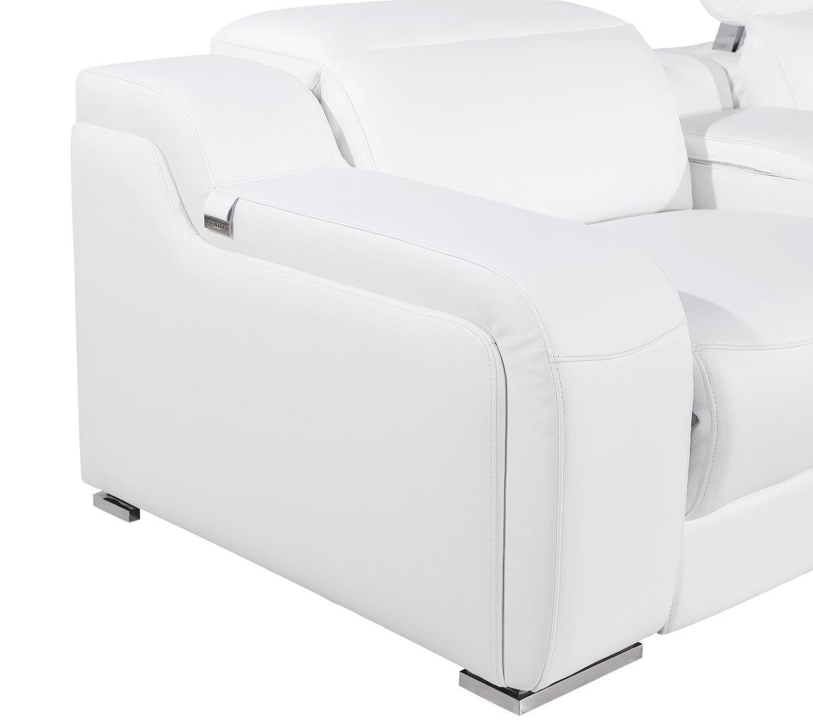 White Italian Leather Power Reclining Curved Five Piece Corner Sectional