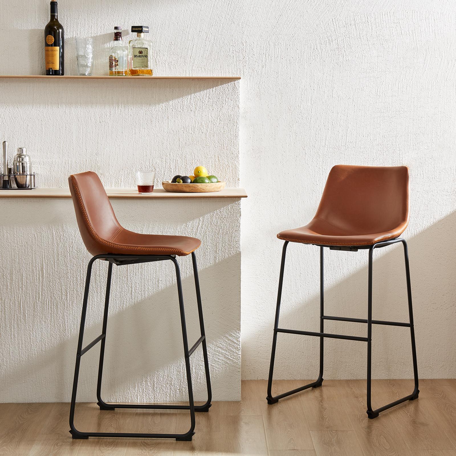 Set of 2 - 29" Counter Height Bar Stools, Faux Leather Barstools with Back for Kitchen Island