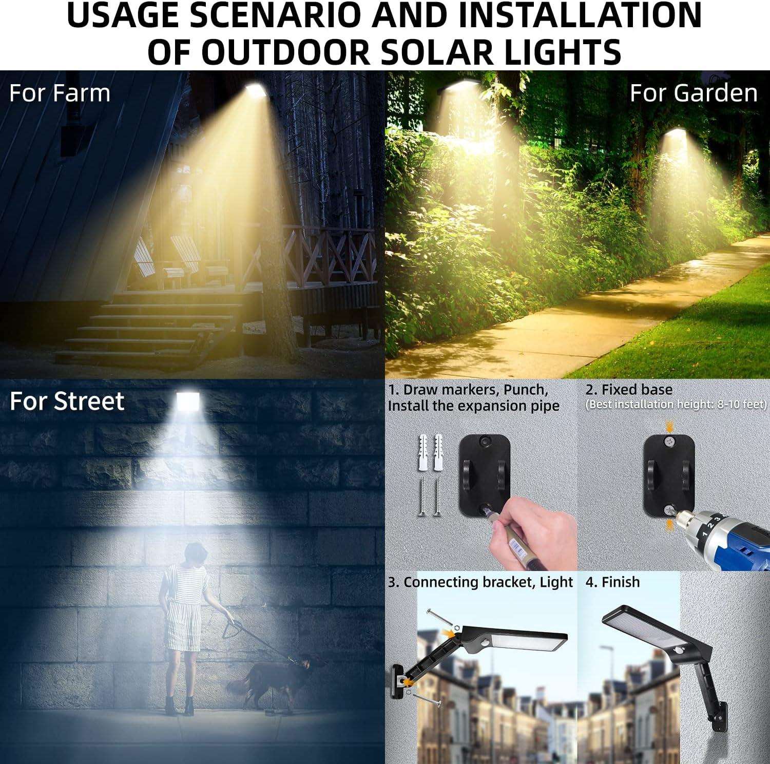 (2 Pack) Outdoor Solar Flood Lights Wireless 48 LED Waterproof Security Motion Sensor Light with 3 Modes