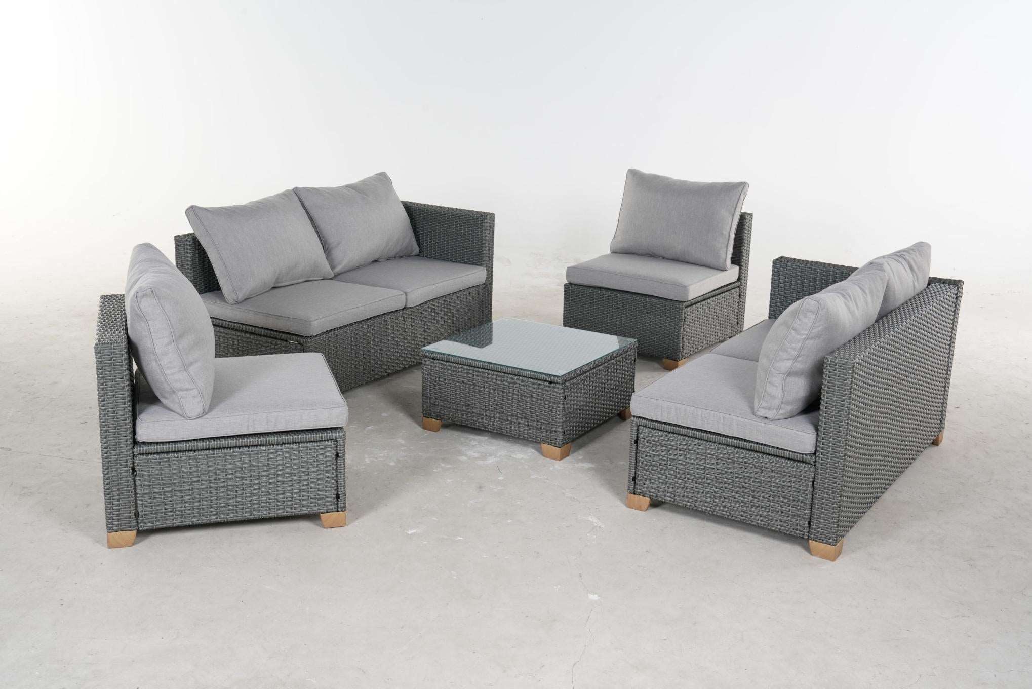 5 Piece Outdoor Rattan Sectional Sets，6 Seats with Cushion