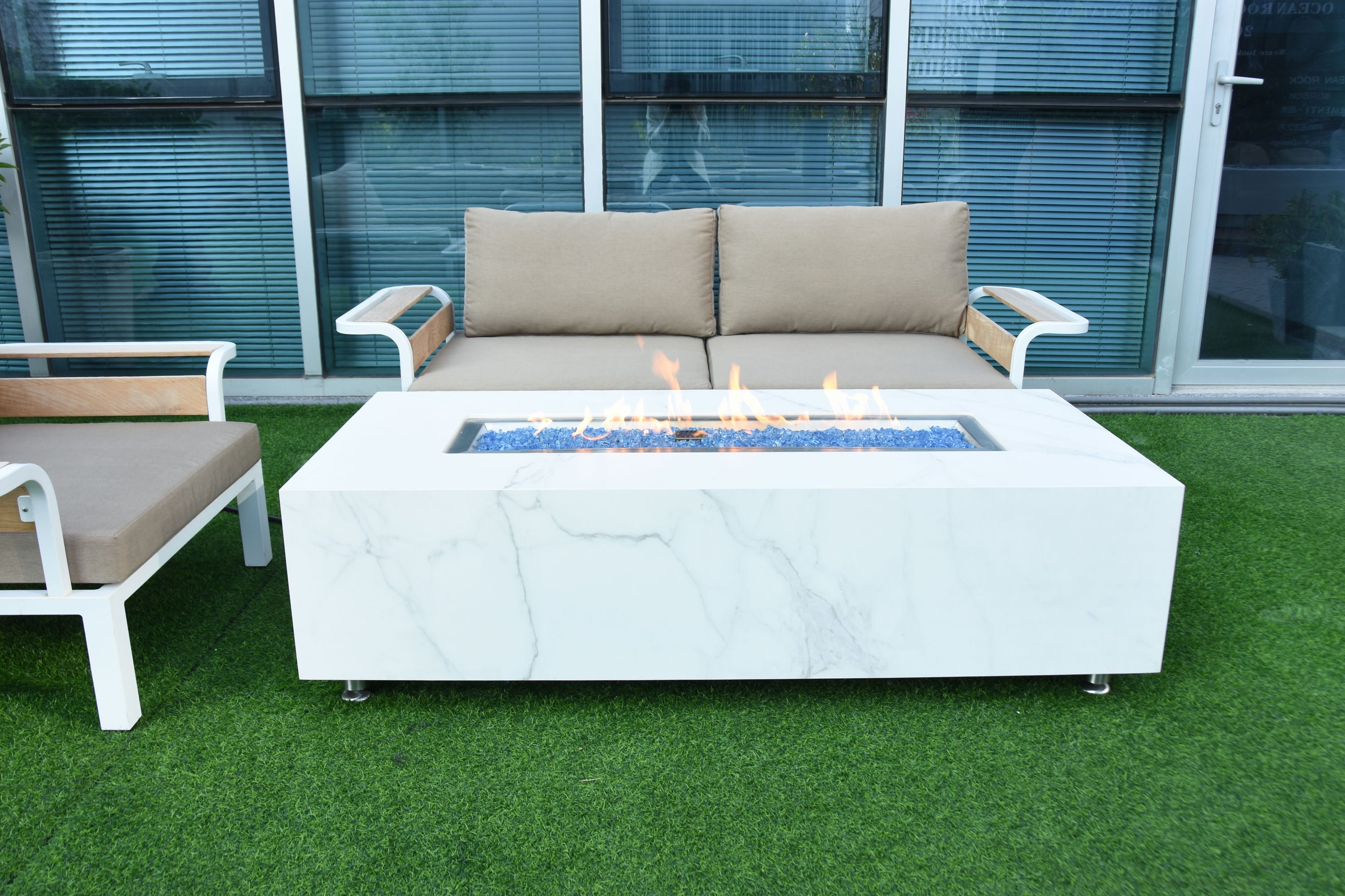 CARRARA Marble Porcelain Fire Table