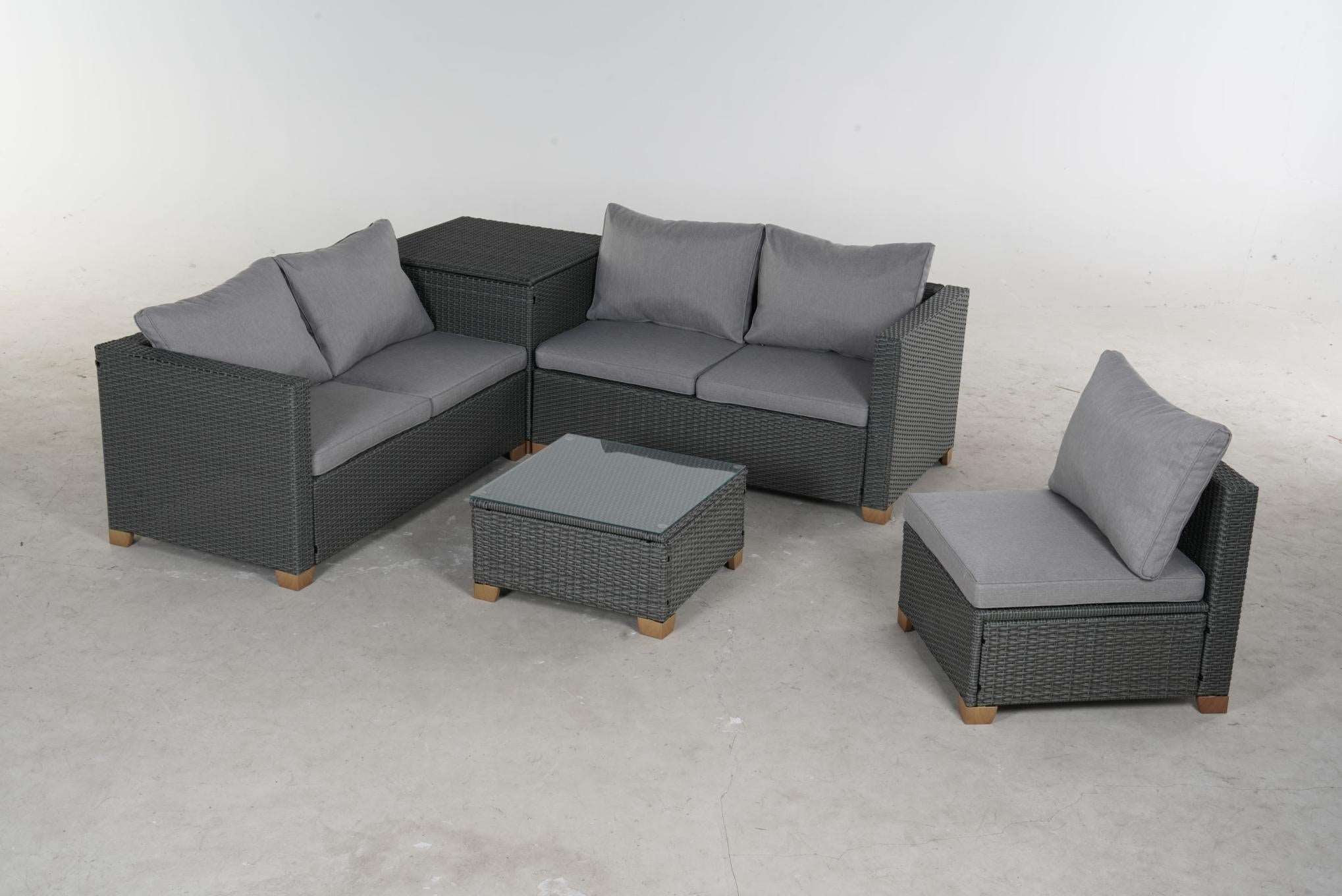 5 Piece Outdoor Rattan Sectional Sets，5 Seats with Cushion