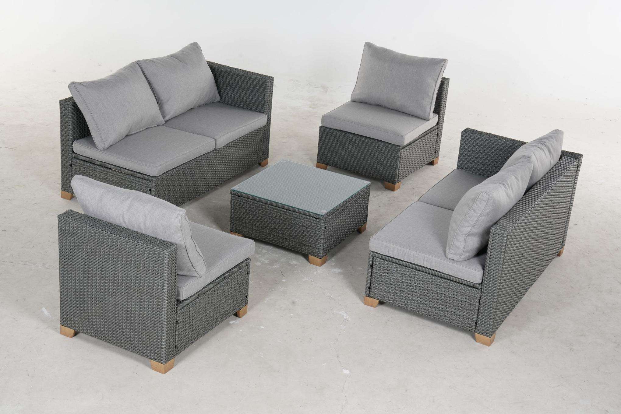 5 Piece Outdoor Rattan Sectional Sets，6 Seats with Cushion