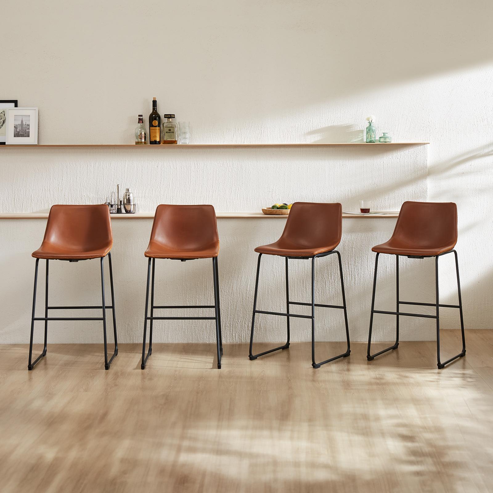 Set of 2 - 29" Counter Height Bar Stools, Faux Leather Barstools with Back for Kitchen Island