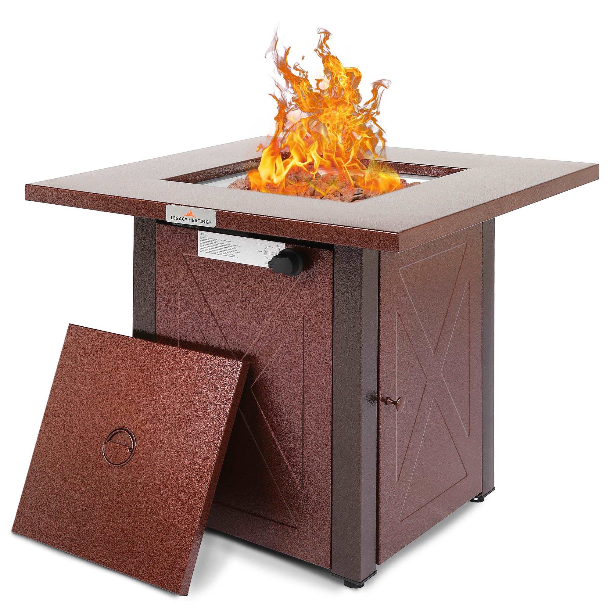 28In Outdoor Propane Fire Pit Table 50000BTU Brown Square Gas Fire Pit Table