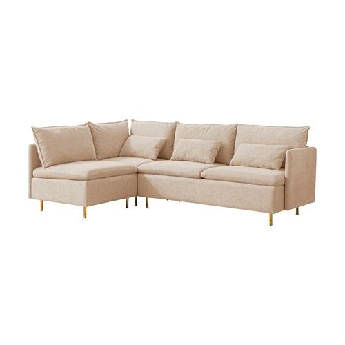 Modular L-Shaped Corner Sofa ,Left Hand Facing Sectional Couch, Beige Cotton Linen-90.9''