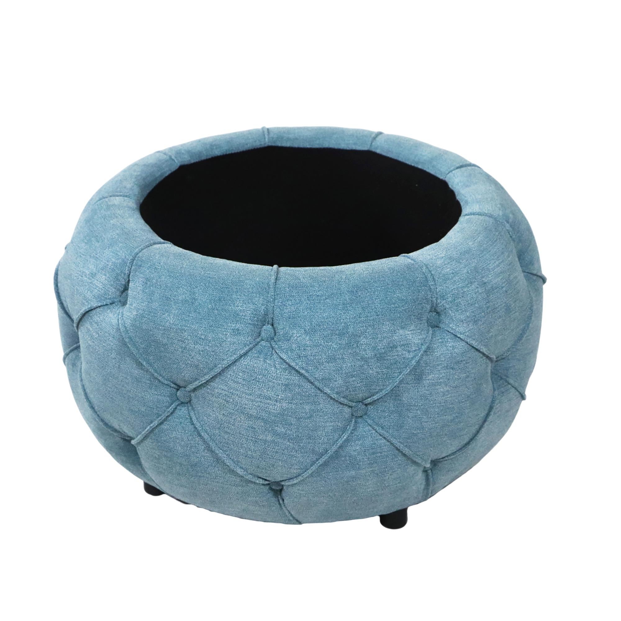 Large Button Tufted Woven Round Storage Footstool。Suitable For Living Room, Bedroom, Study