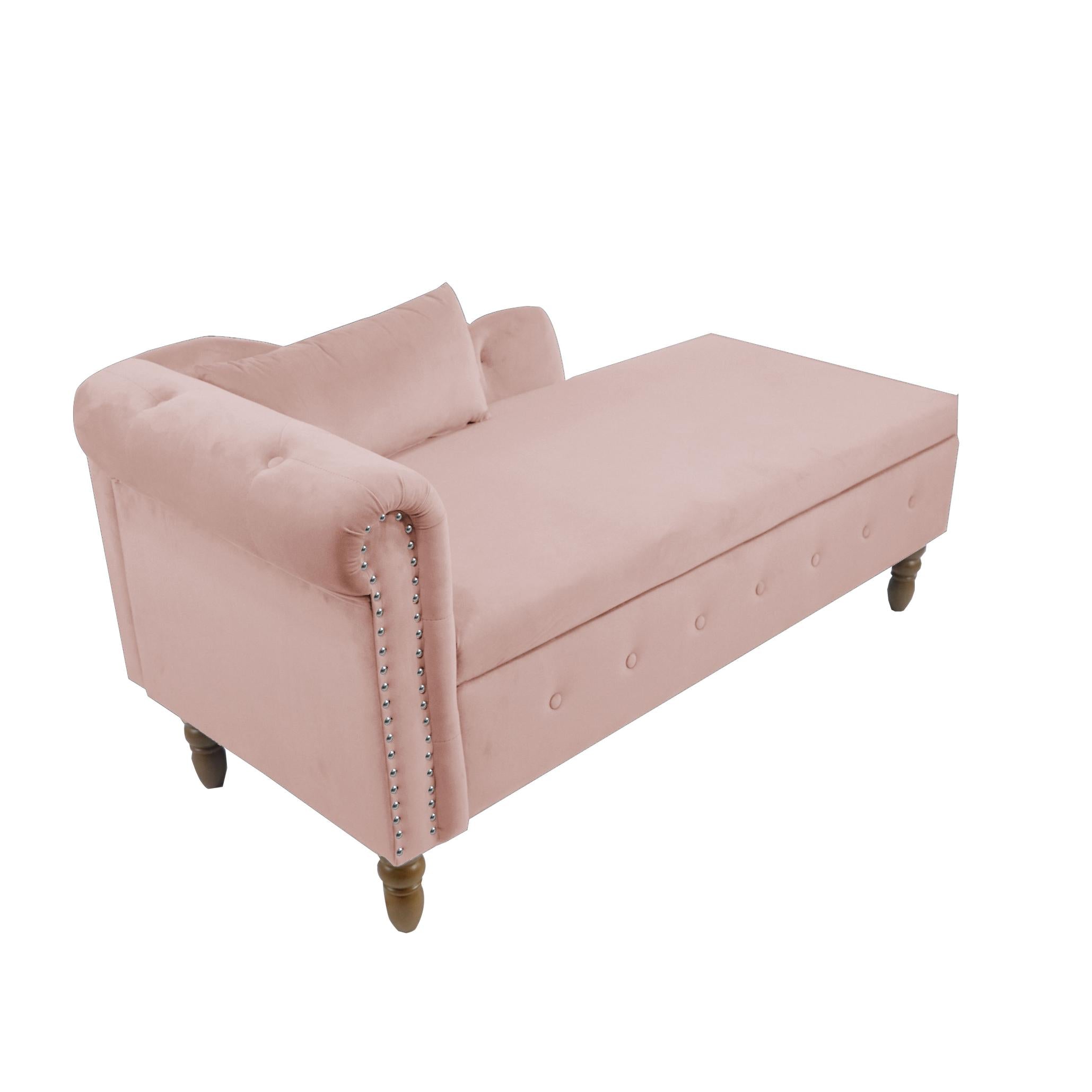 Velvet indoor Chaise Lounge With Nailhead Trim, Storage And Pillows, Can Be Used in Living Room, Bedroom, Den