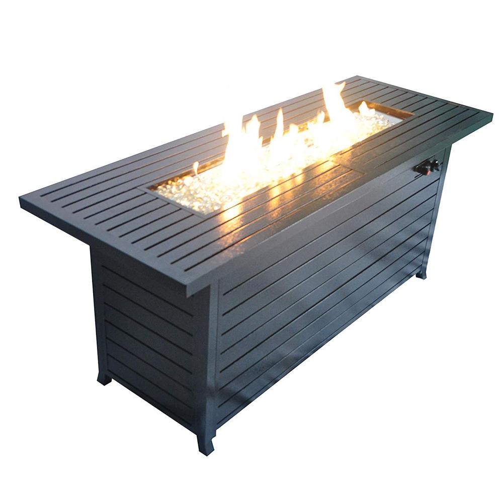 57in Outdoor Propane Fire Pit Table 50000BTU Black Rectangle Gas Fire Pit Table