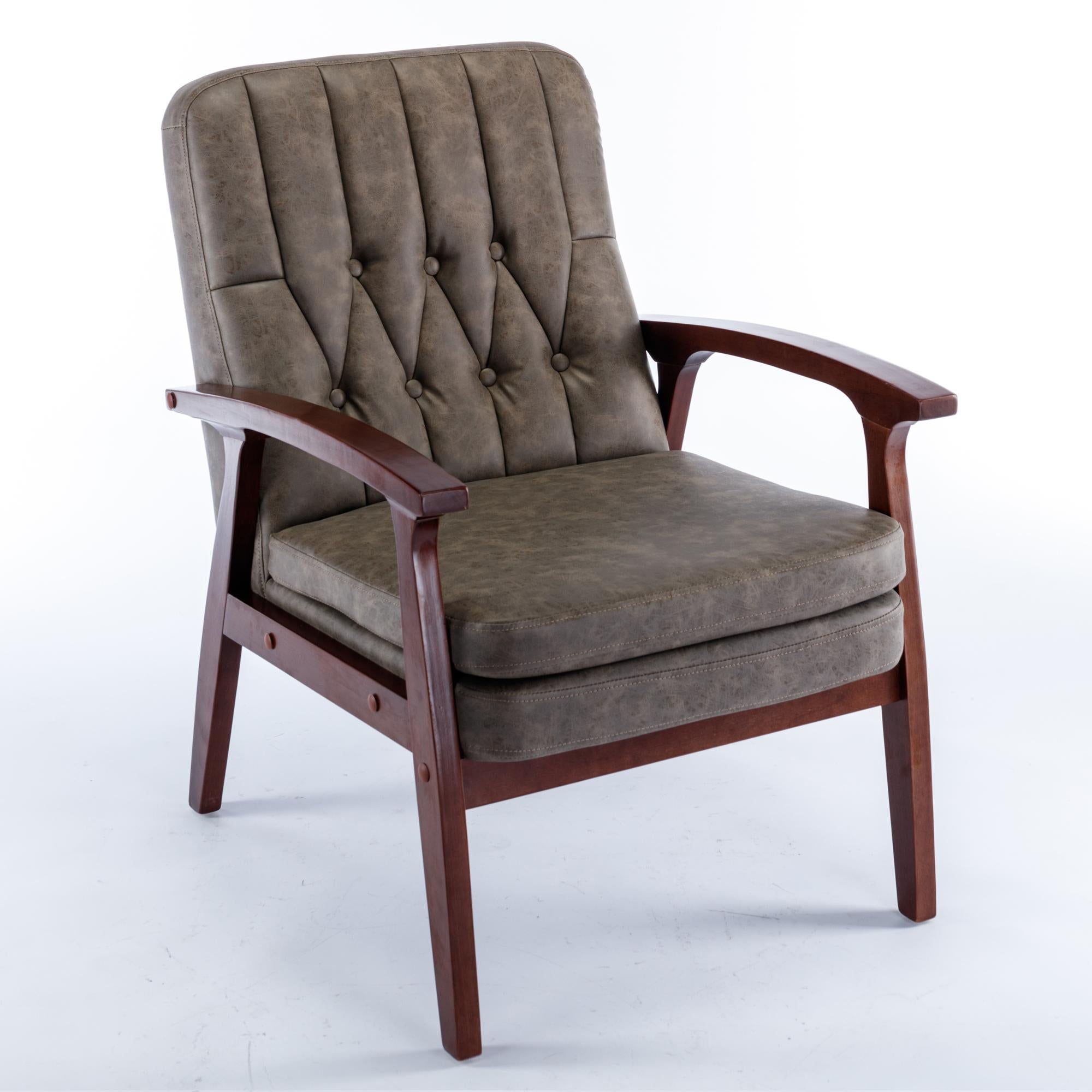 Mid Century Single Armchair with Wood Armrest and Fabric Upholstery