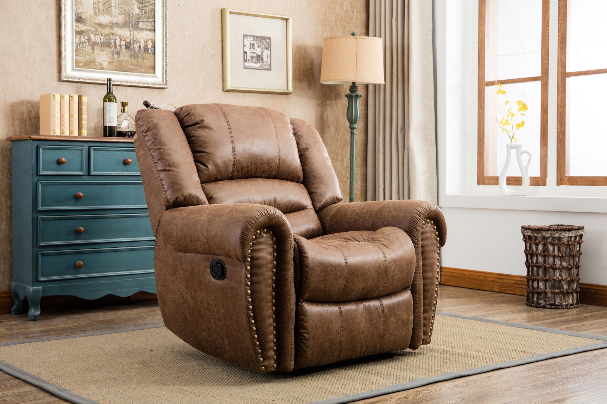 Recliner Chair Classic And Traditional Luxurious Brass Rivets Decoration Manual Chair Reclining