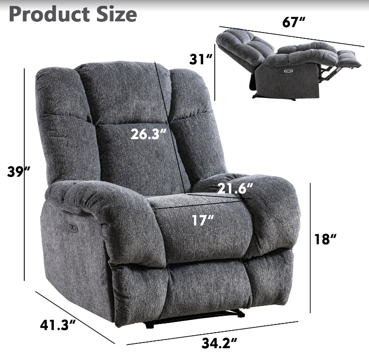 Electric Sofa Recliner With Usb Charging Port