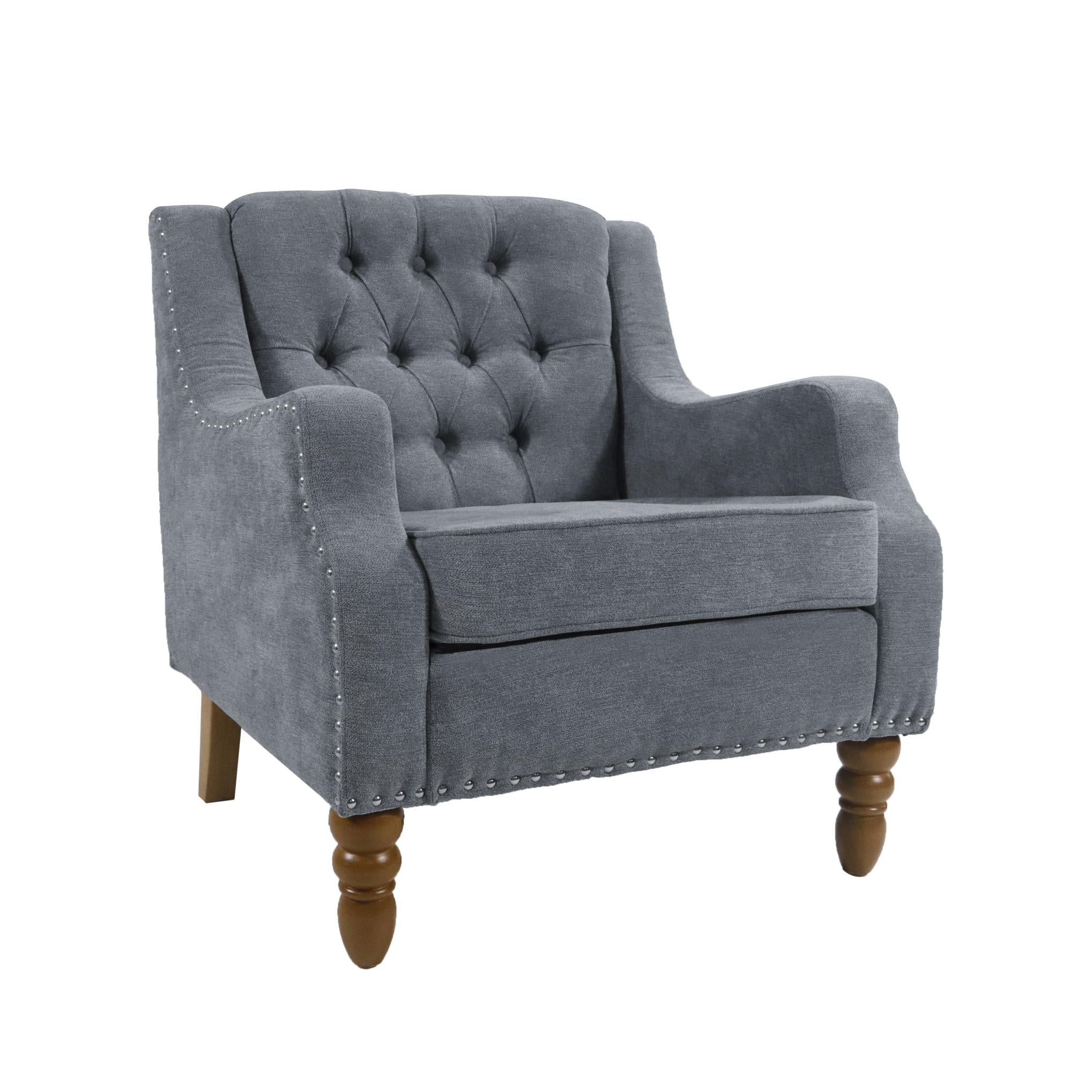 Footstool Chair Sets with Vintage Brass Studs and Tufted Upholstered Armchairs