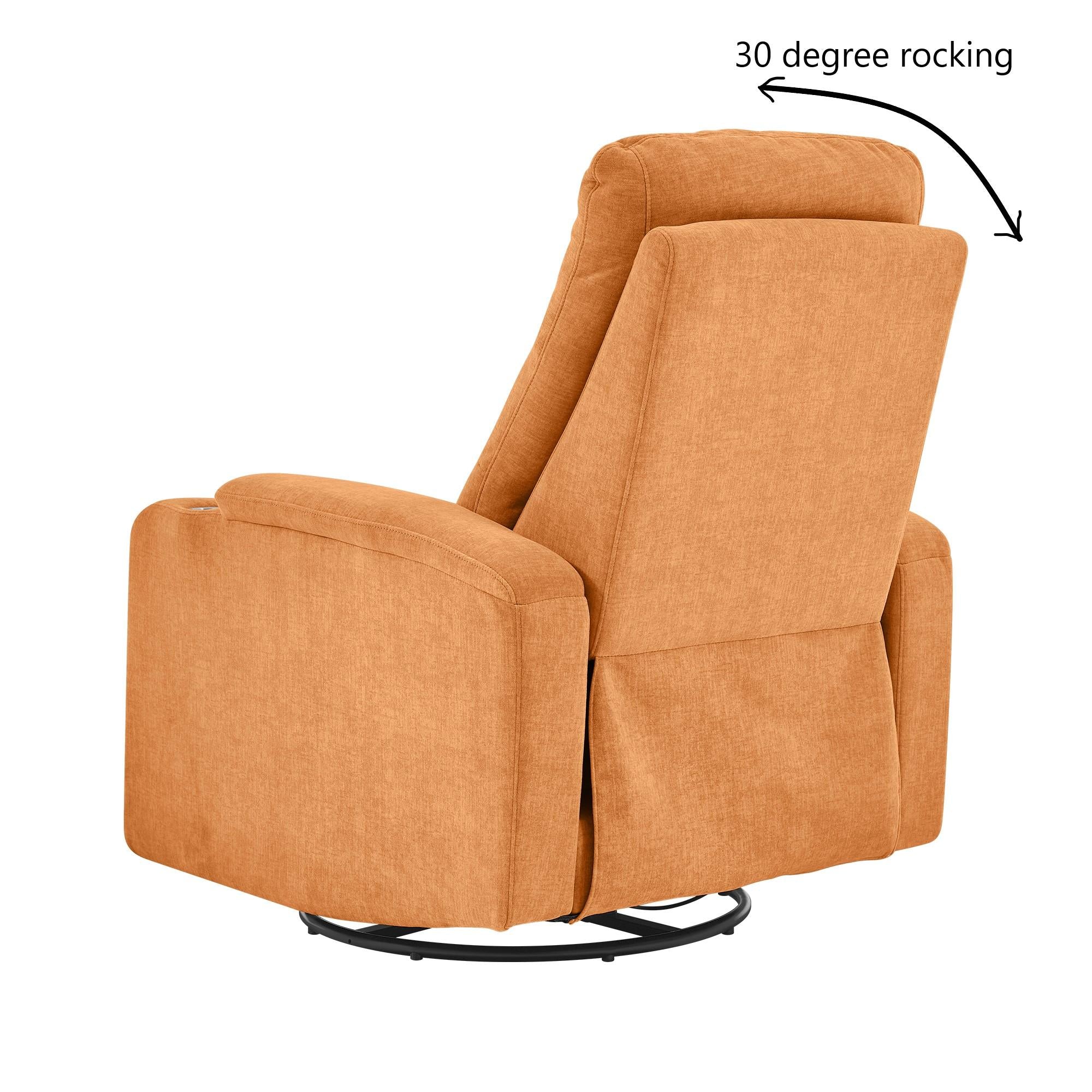 Swivel Rocking Recliner Sofa Chair With Usb Charge Port & Cup Holder For Living Room, Bedroom,Light Orange