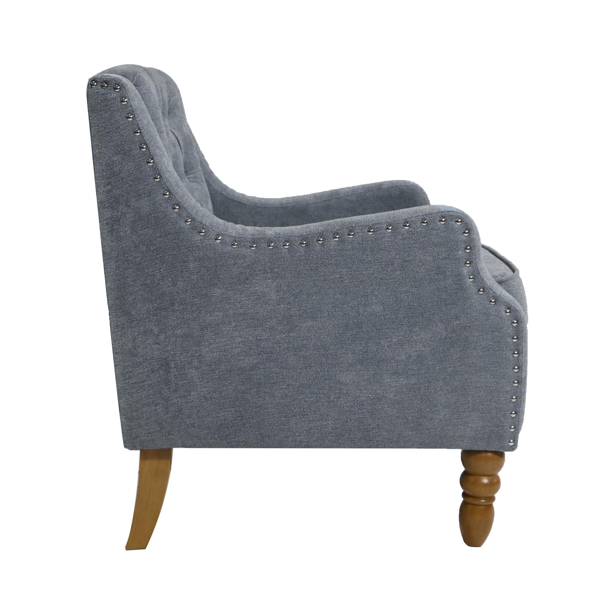 Footstool Chair Sets with Vintage Brass Studs and Tufted Upholstered Armchairs