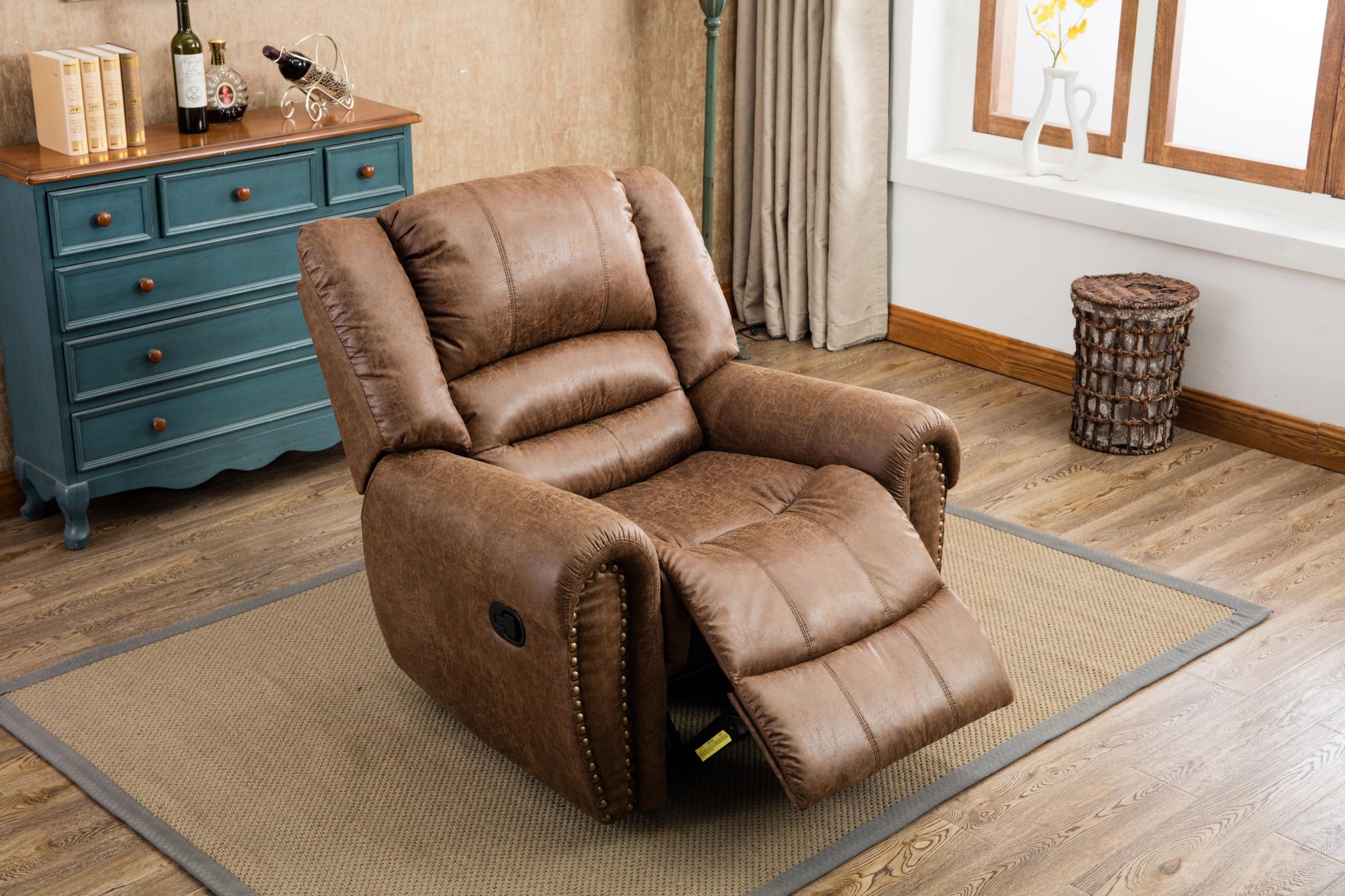 Recliner Chair Classic And Traditional Luxurious Brass Rivets Decoration Manual Chair Reclining