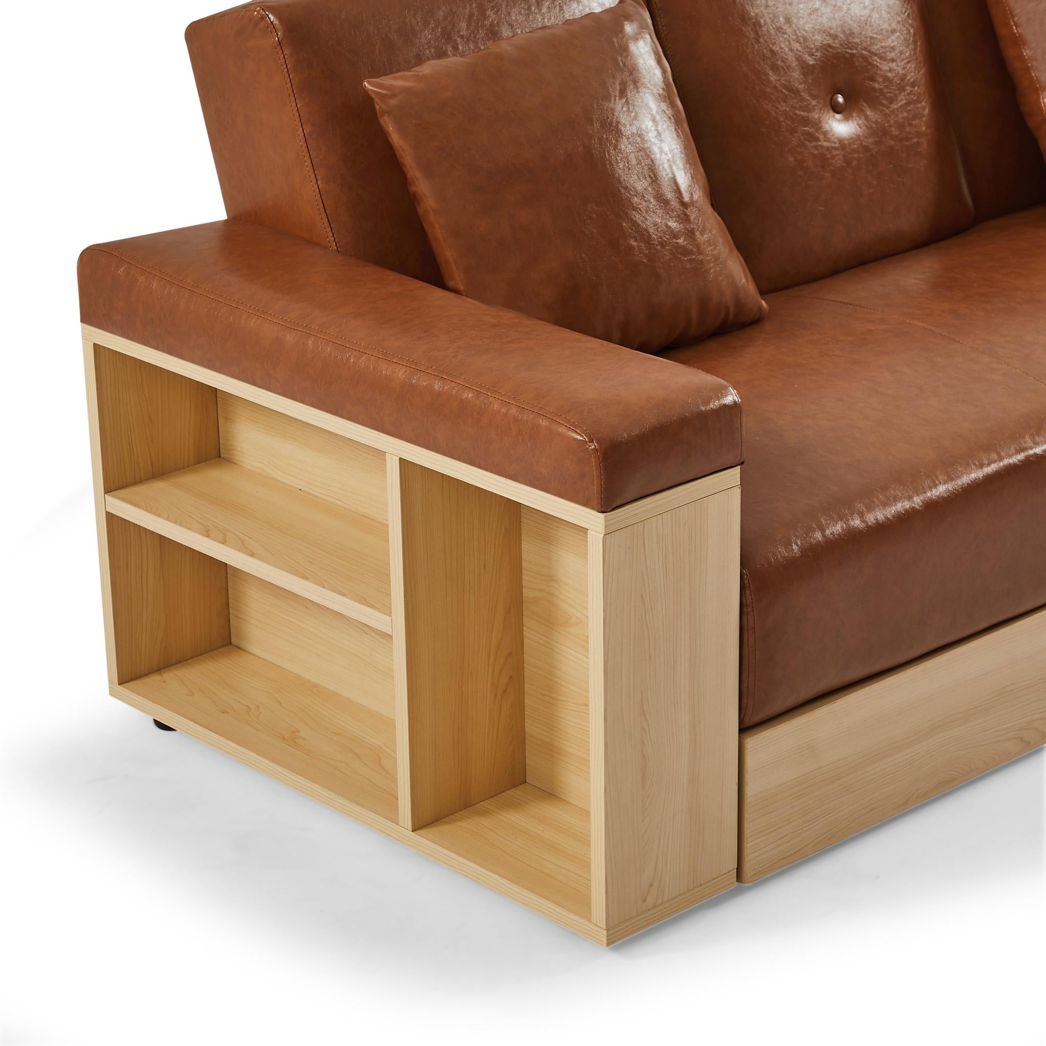 Multifunctional Sofa with Storage and Coffee Table Armrest