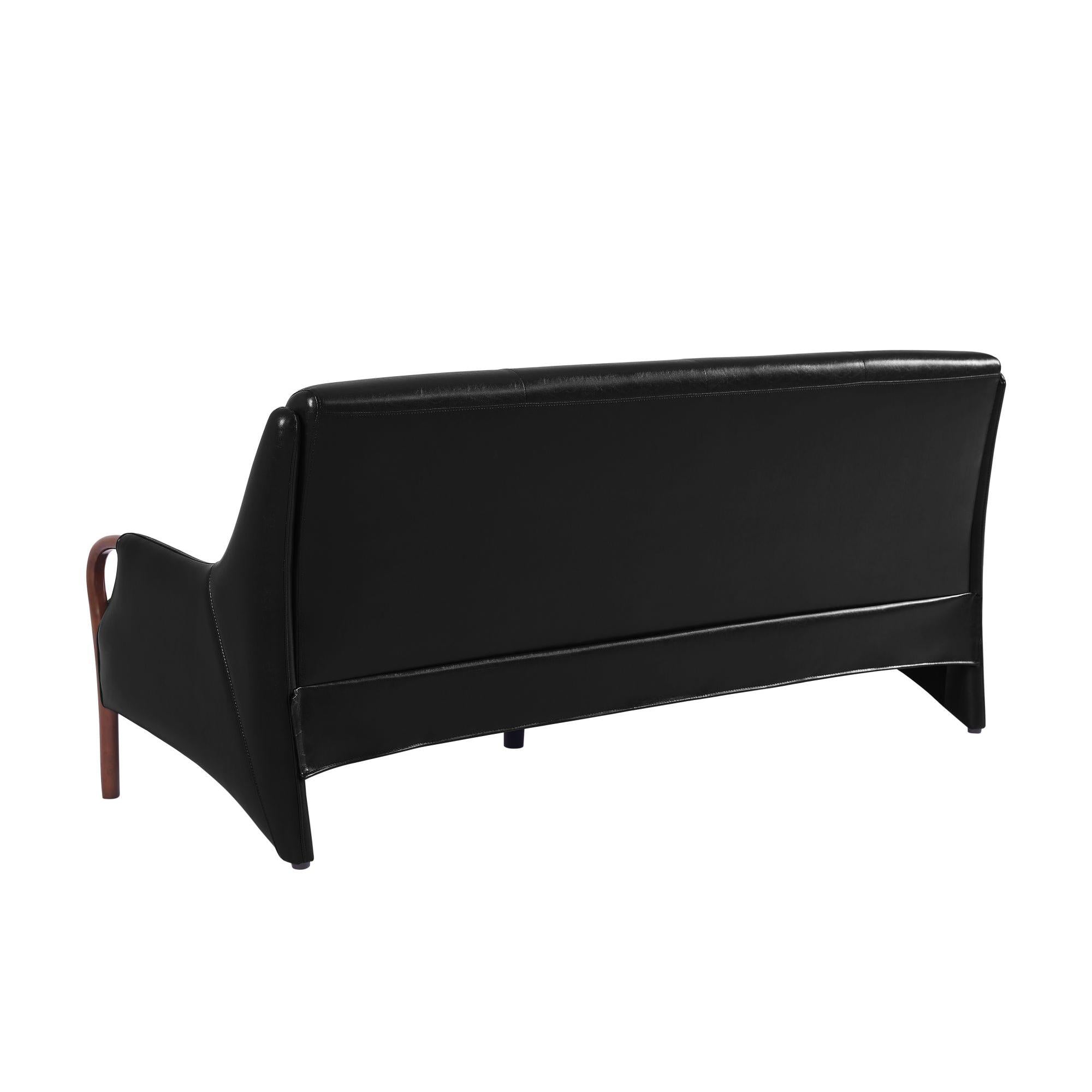 Modern-Central Sofa Pu Leather Wooden Legs Bench For Living Room