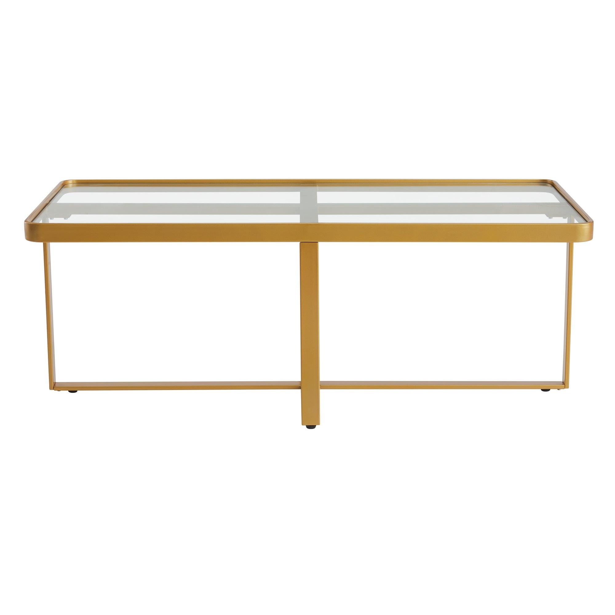 Minimalism Rectangle Coffee Table,Golden Metal Frame With Tempered Glass Tabletop