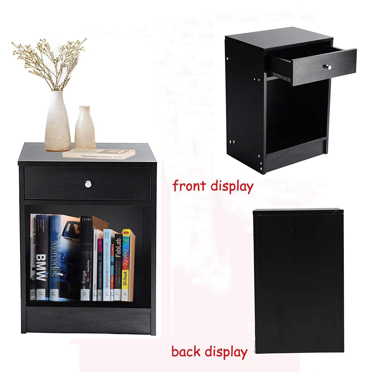 Modern Nightstand Bedside Table With Drawer And Cabinet Organizer For Storage Bedroom Living Room (B