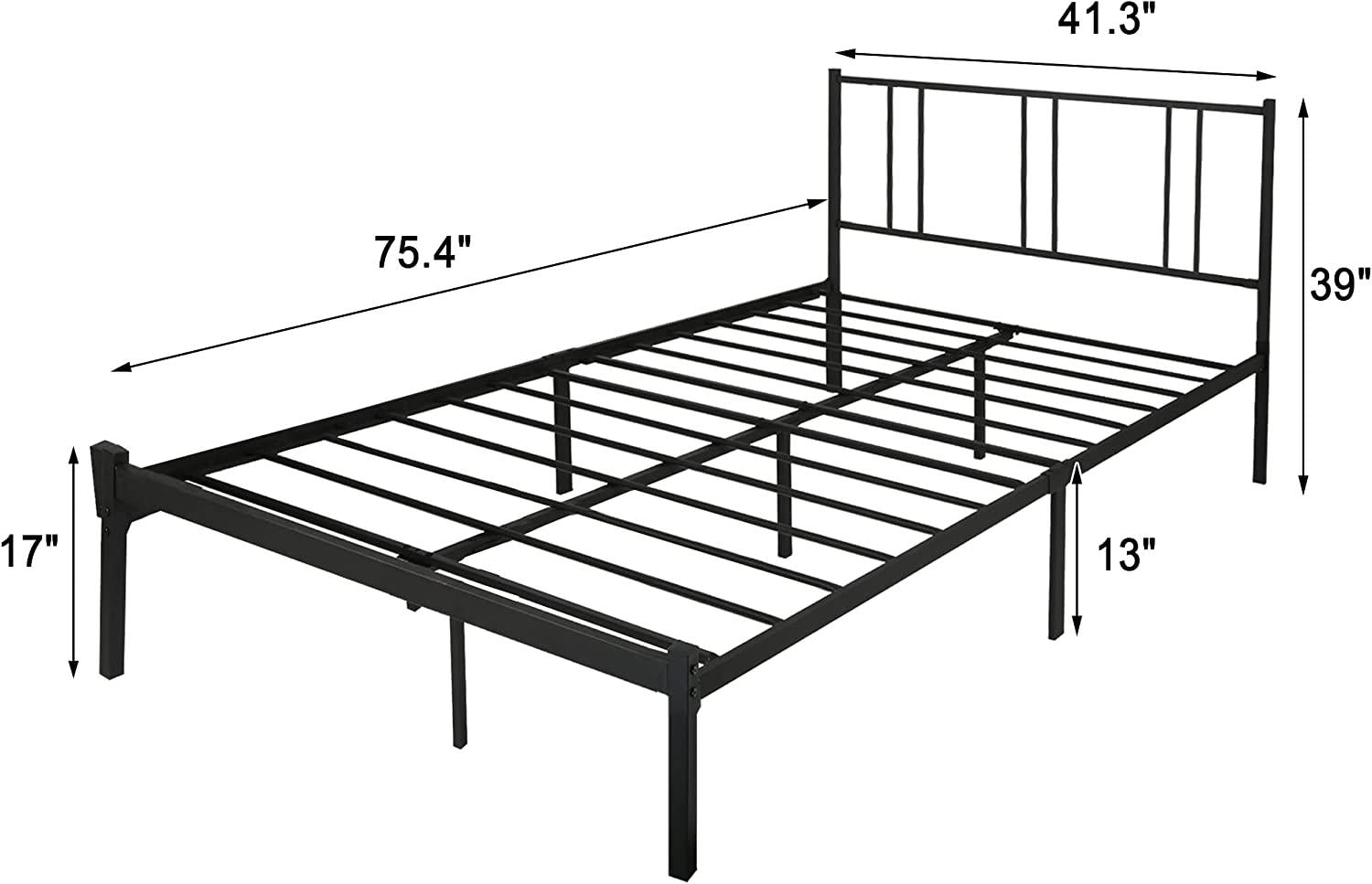 Twin Bed Frame No Box Spring Needed, Sturdy Metal Frame Noise Free, Easy To Assemble