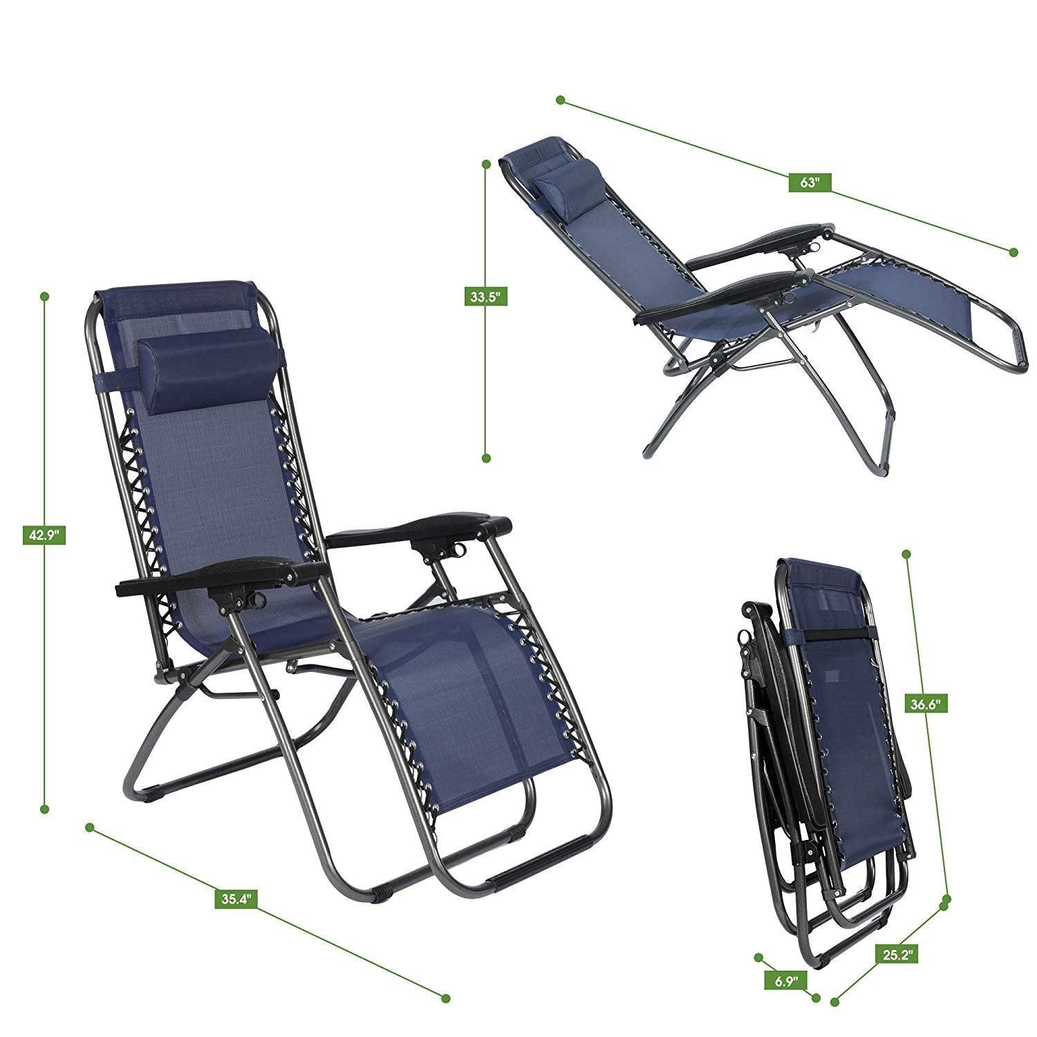 Adjustable Zero Gravity Patio Lounge Chairs 2Pc Blue