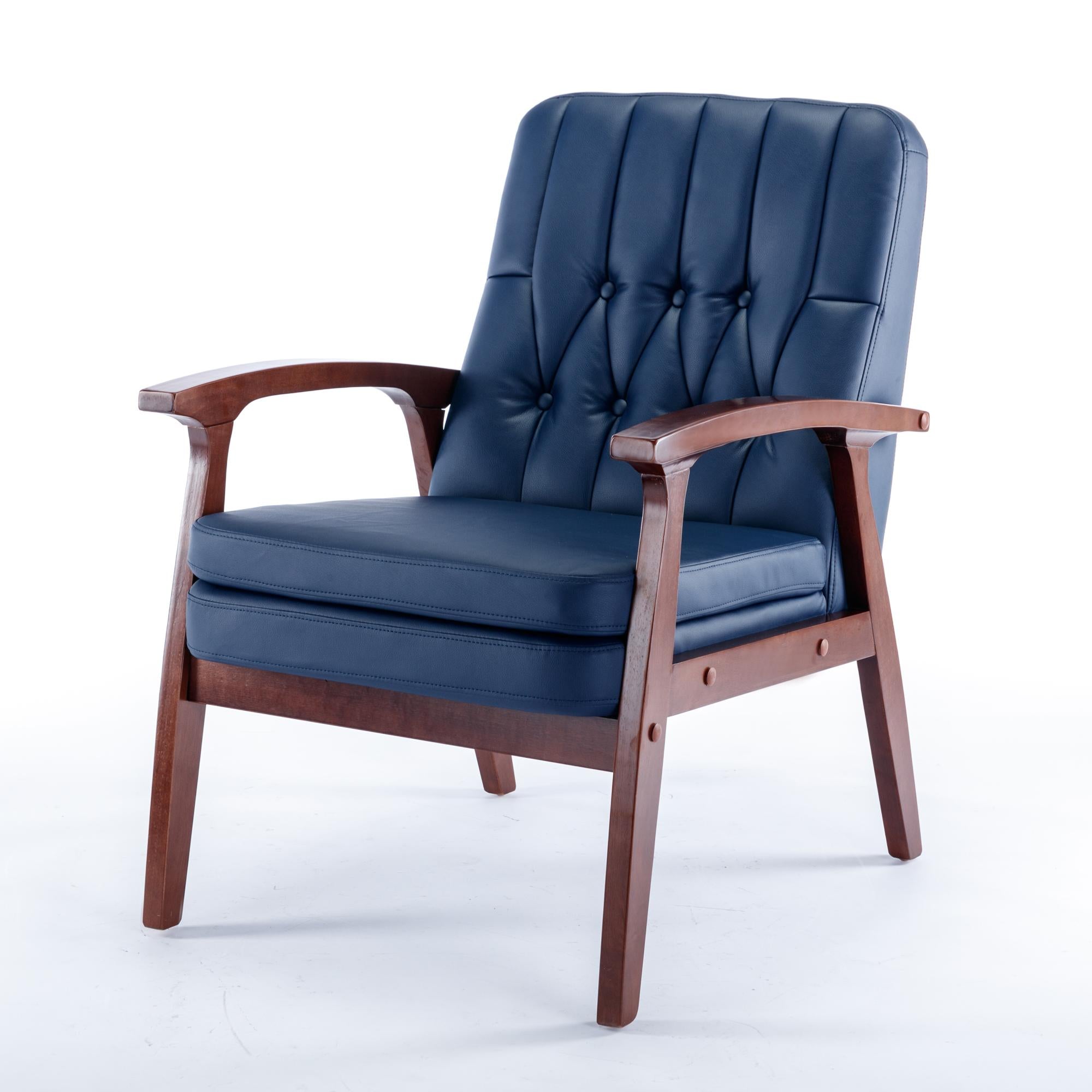 Mid Century Single Armchair with Wood Armrest and Fabric Upholstery