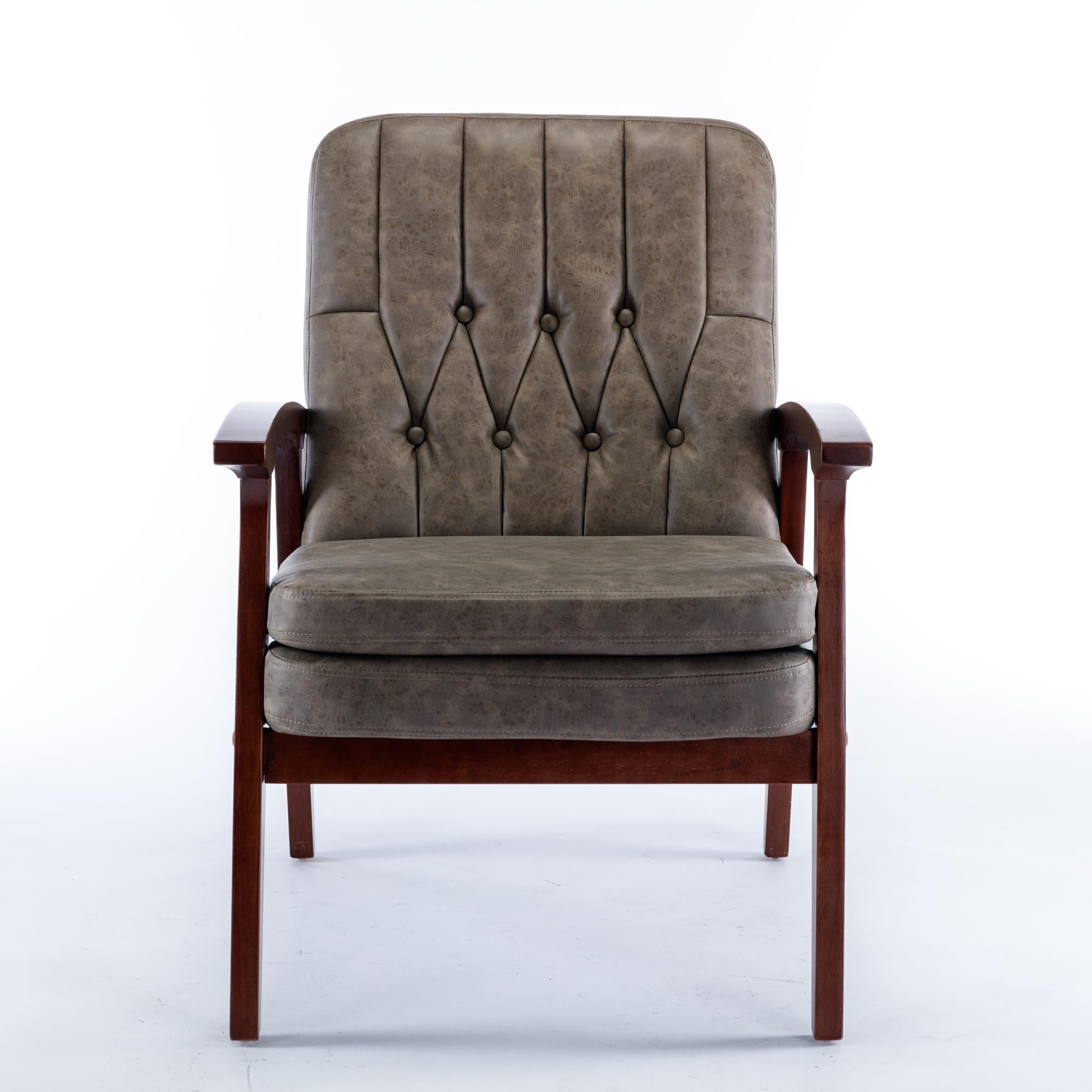 Mid Century Single Armchair with Wood Armrest and Fabric Upholstery