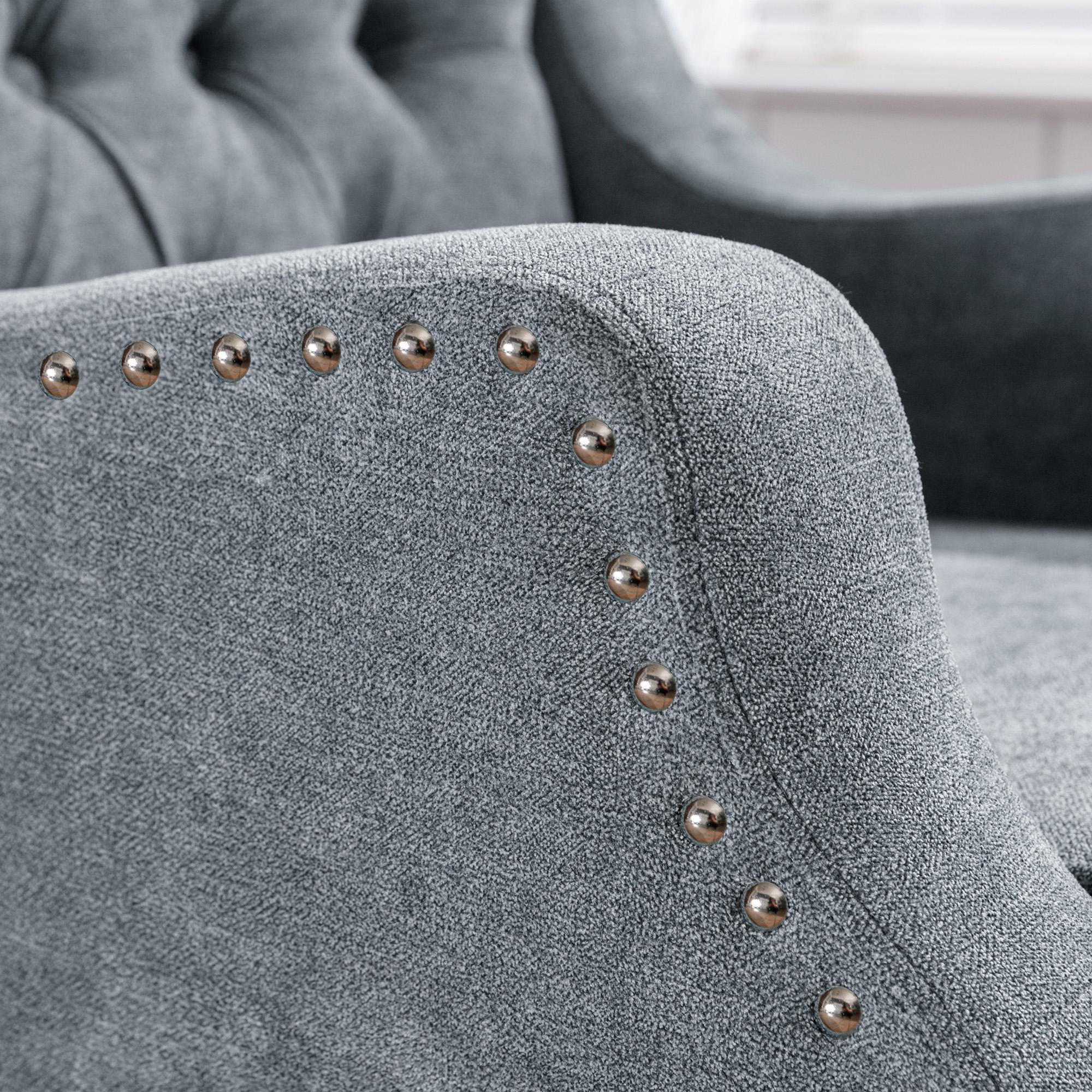 Footstool Chair Sets with Vintage Brass Studs and Tufted Upholstered Armchairs