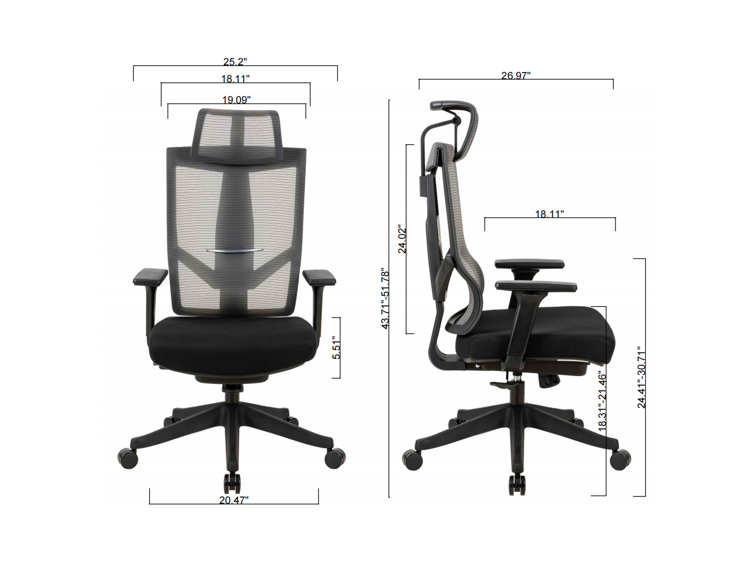 Excustive Office Chair With Headrest And 2D Armrest, Chase Back Function With 7 Gears Adjustment, Ti