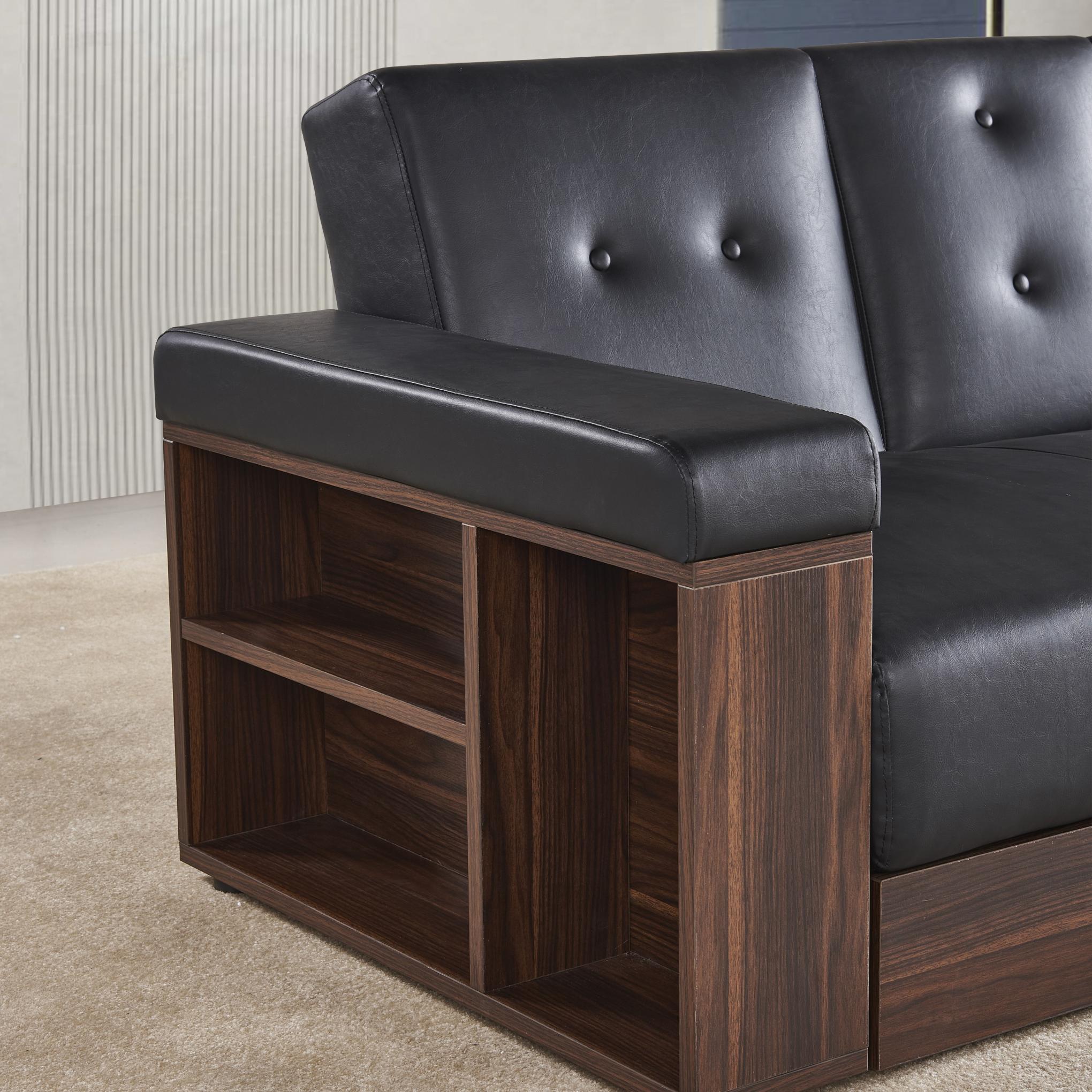 Multifunctional Sofa with Storage and Coffee Table Armrest